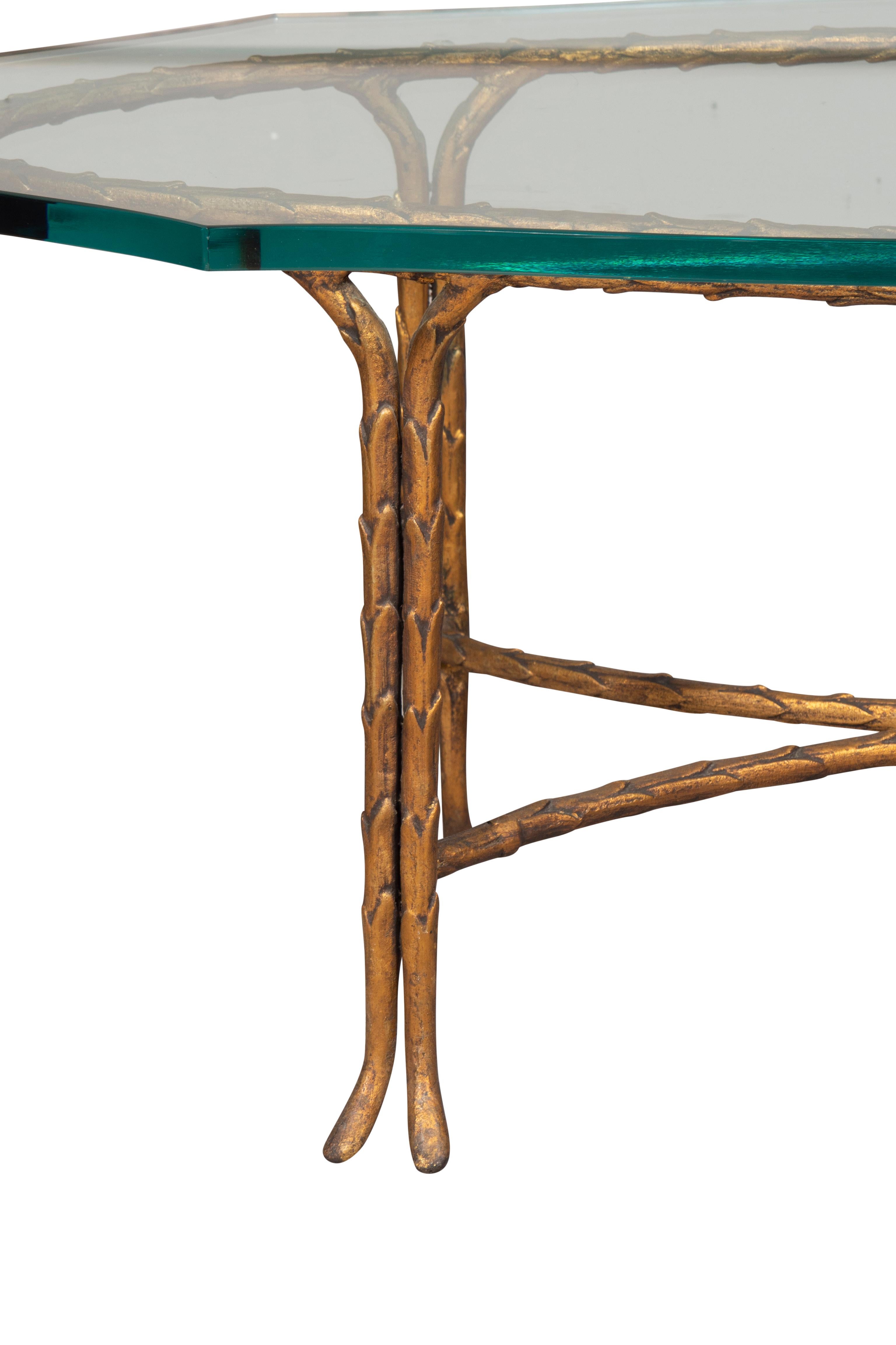 French Maison Bagues Bronze and Glass Coffee Table For Sale