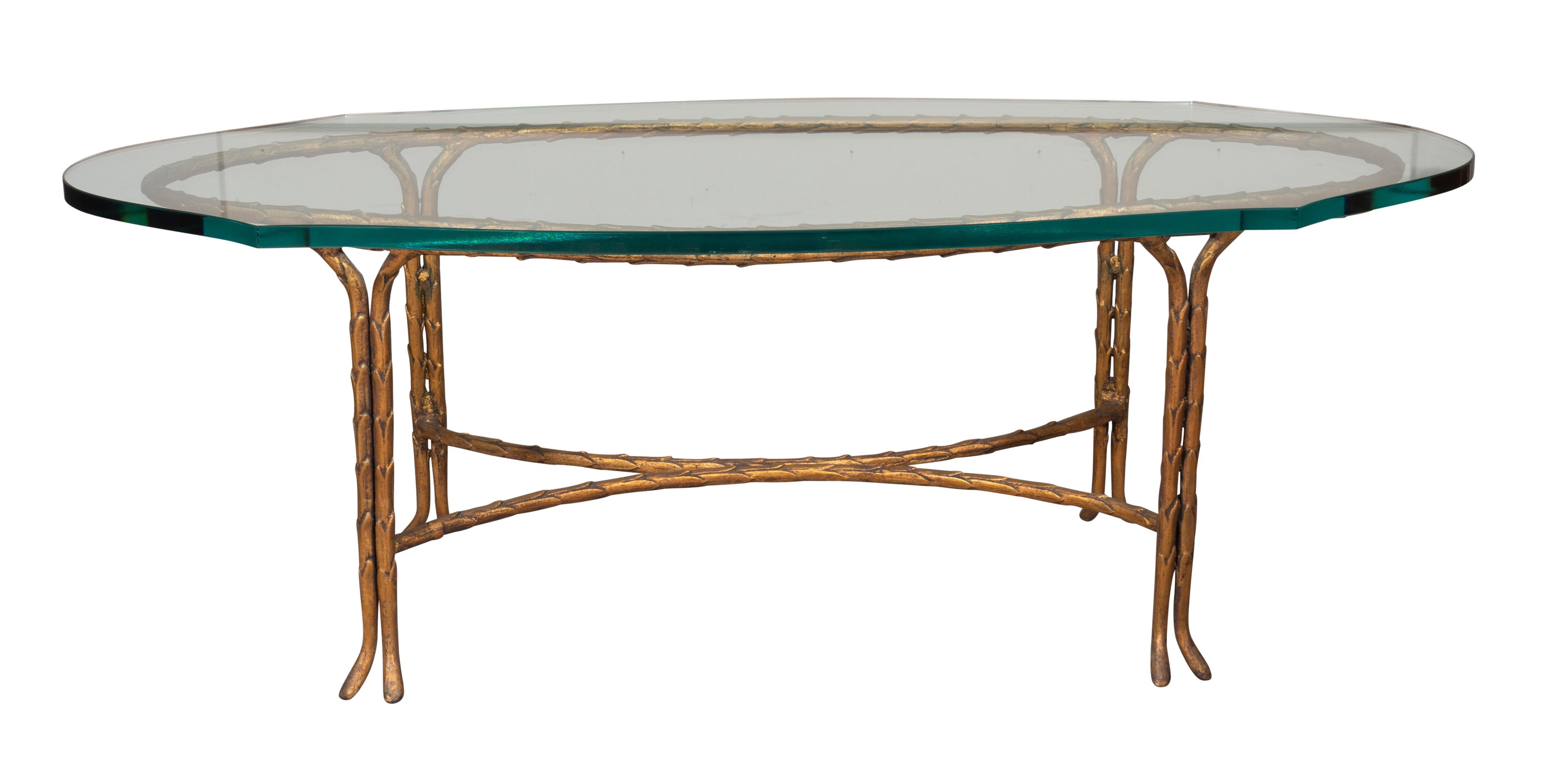 Maison Bagues Bronze and Glass Coffee Table In Good Condition For Sale In Essex, MA