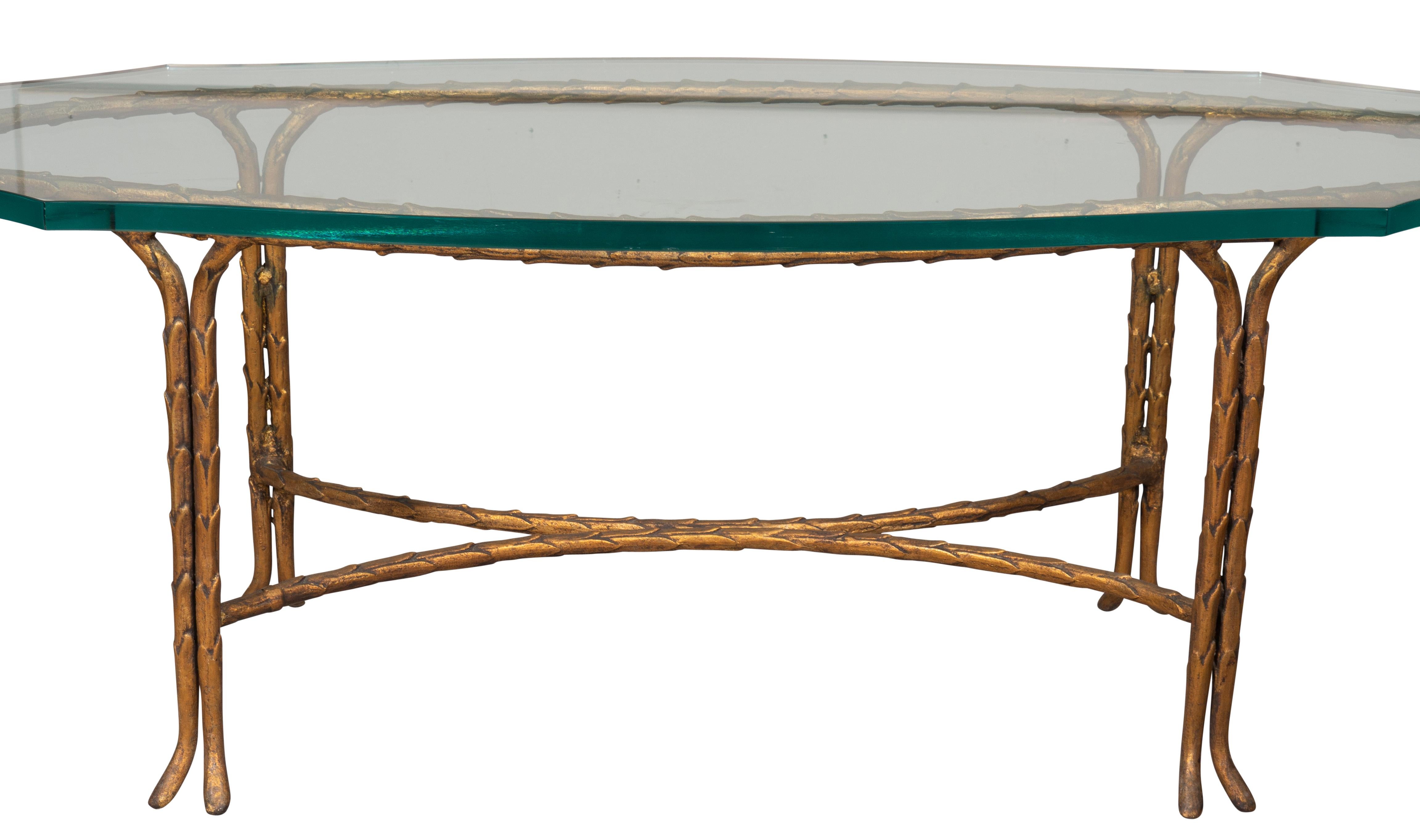 Mid-20th Century Maison Bagues Bronze and Glass Coffee Table For Sale