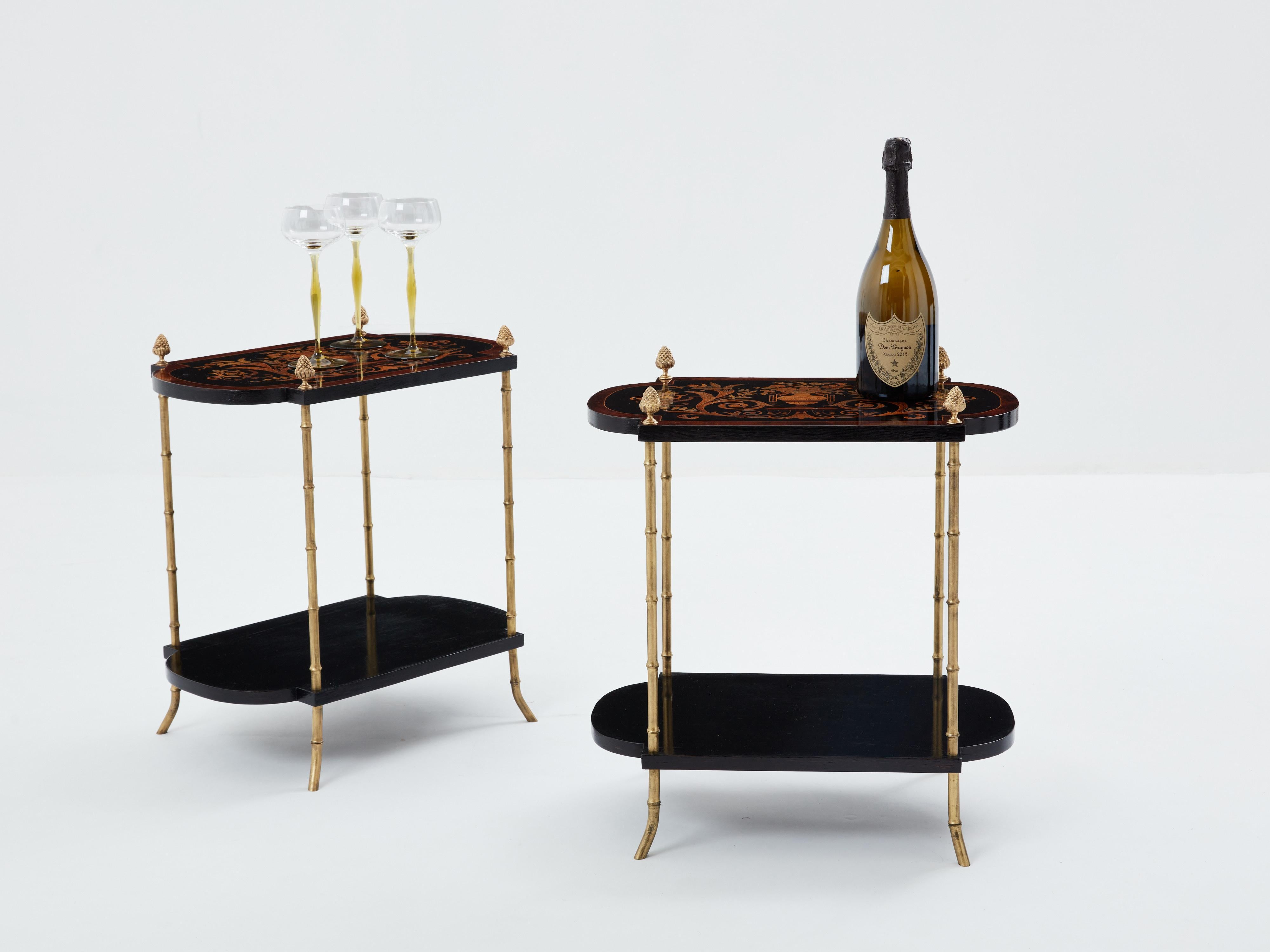 Bronze Tables d'appoint en marqueterie de bambou et bronze de la Maison Baguès 1940s en vente