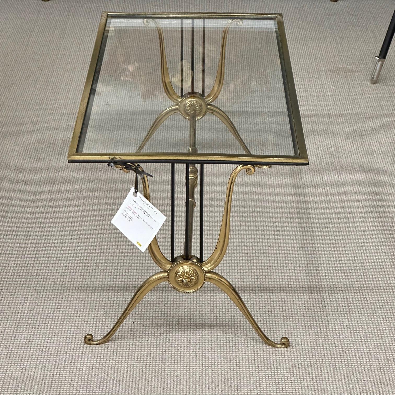 French Maison Baguès, Hollywood Regency, Small Coffee Table, Bronze, Glass, 1940s For Sale