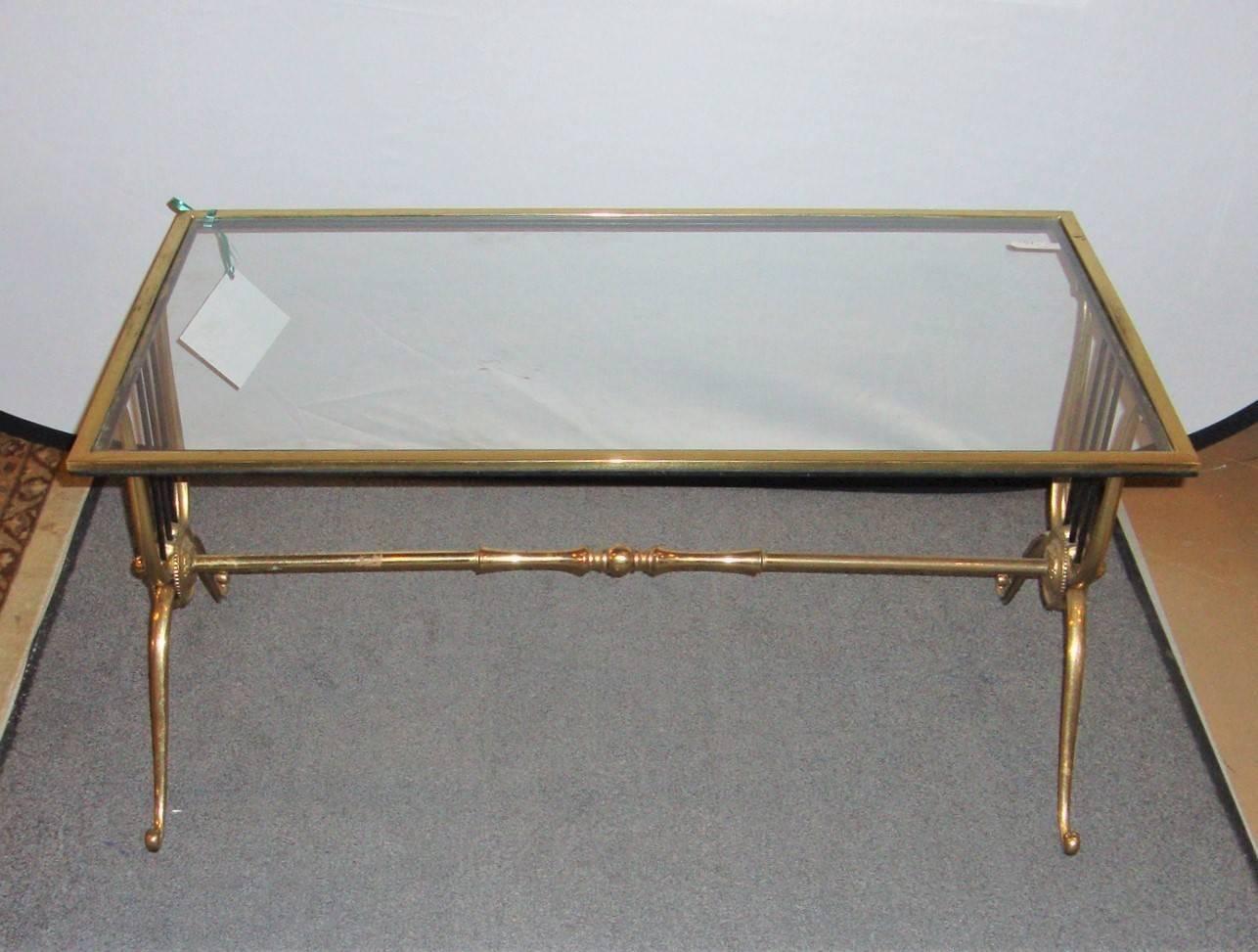 20th Century Maison Baguès, Hollywood Regency, Small Coffee Table, Bronze, Glass, 1940s For Sale