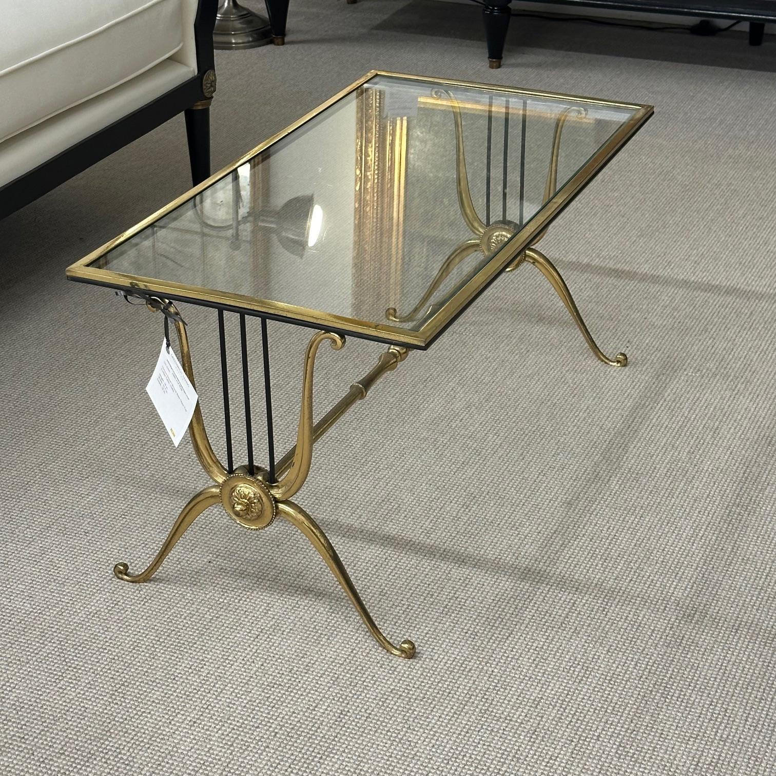 Maison Baguès, Hollywood Regency, Small Coffee Table, Bronze, Glass, 1940s In Good Condition For Sale In Stamford, CT