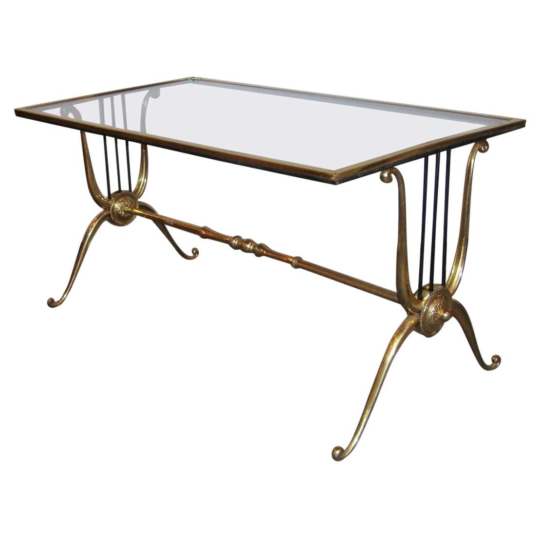 Maison Baguès, Hollywood Regency, Small Coffee Table, Bronze, Glass, 1940s For Sale