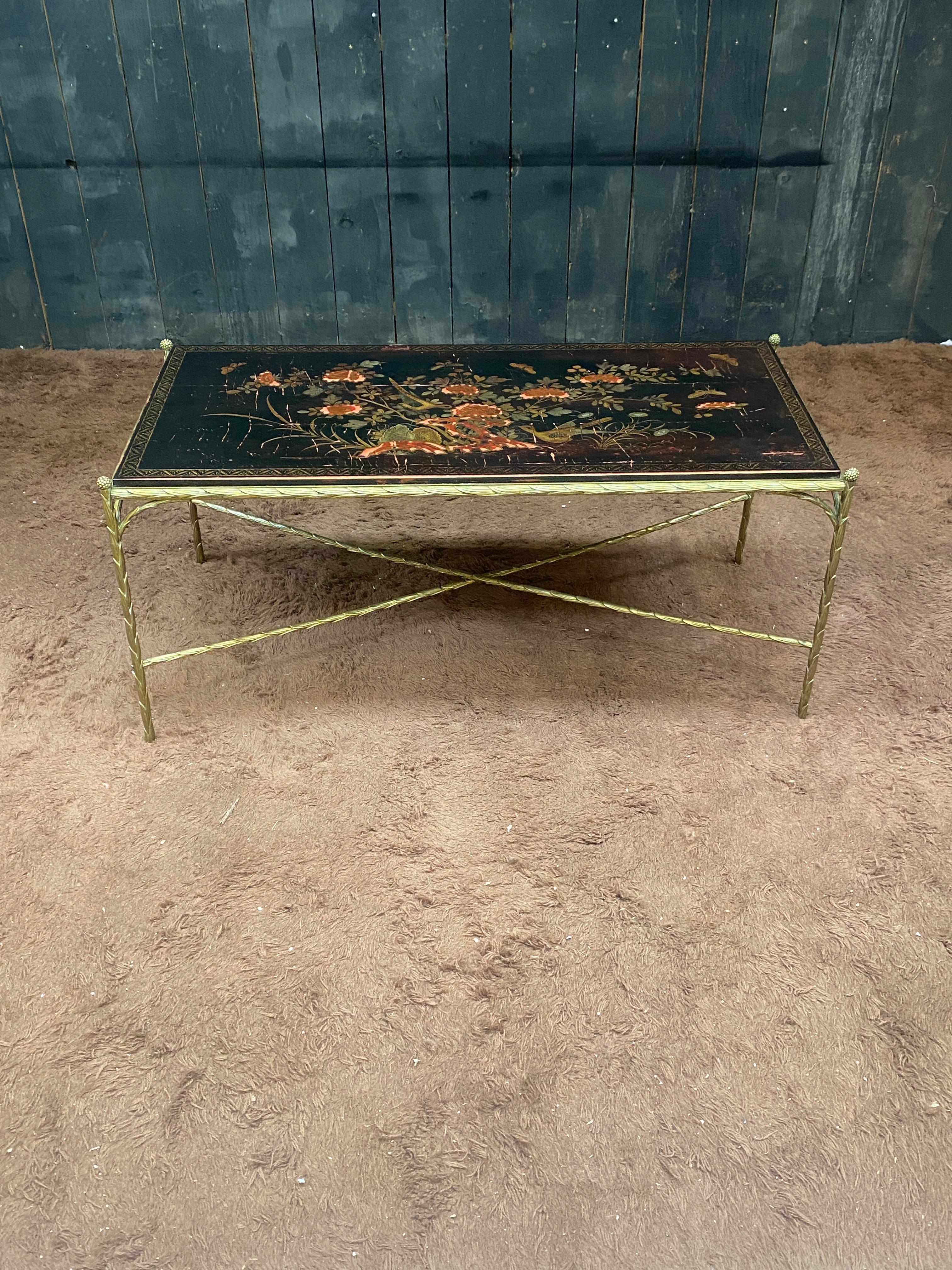 side table, Maison Baguès style, upper onyx top, lower glass top, circa 1960/1970
