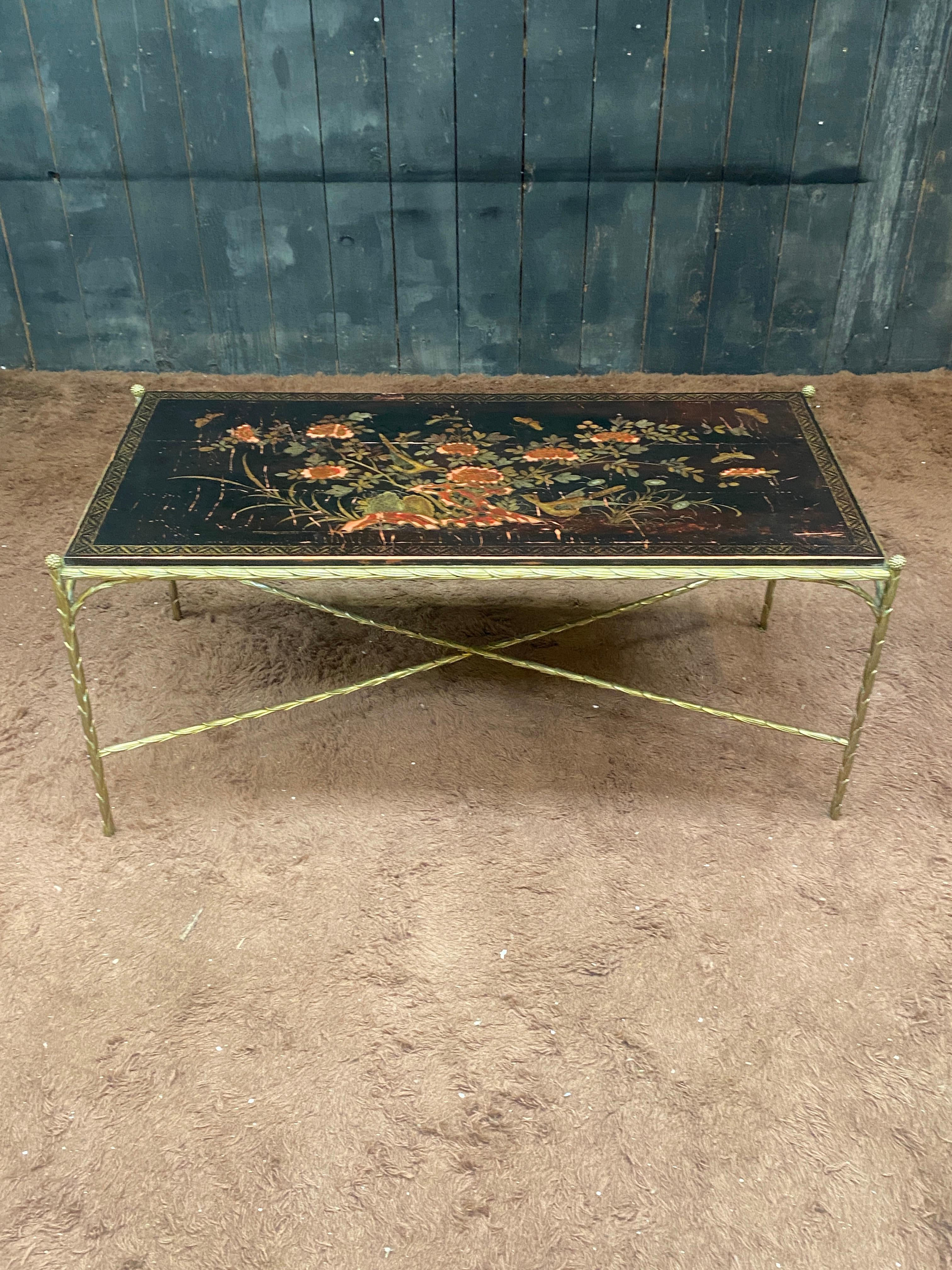 Mid-Century Modern Maison Baguès , Bronze coffee table. Lacquered top to restore or replace. For Sale