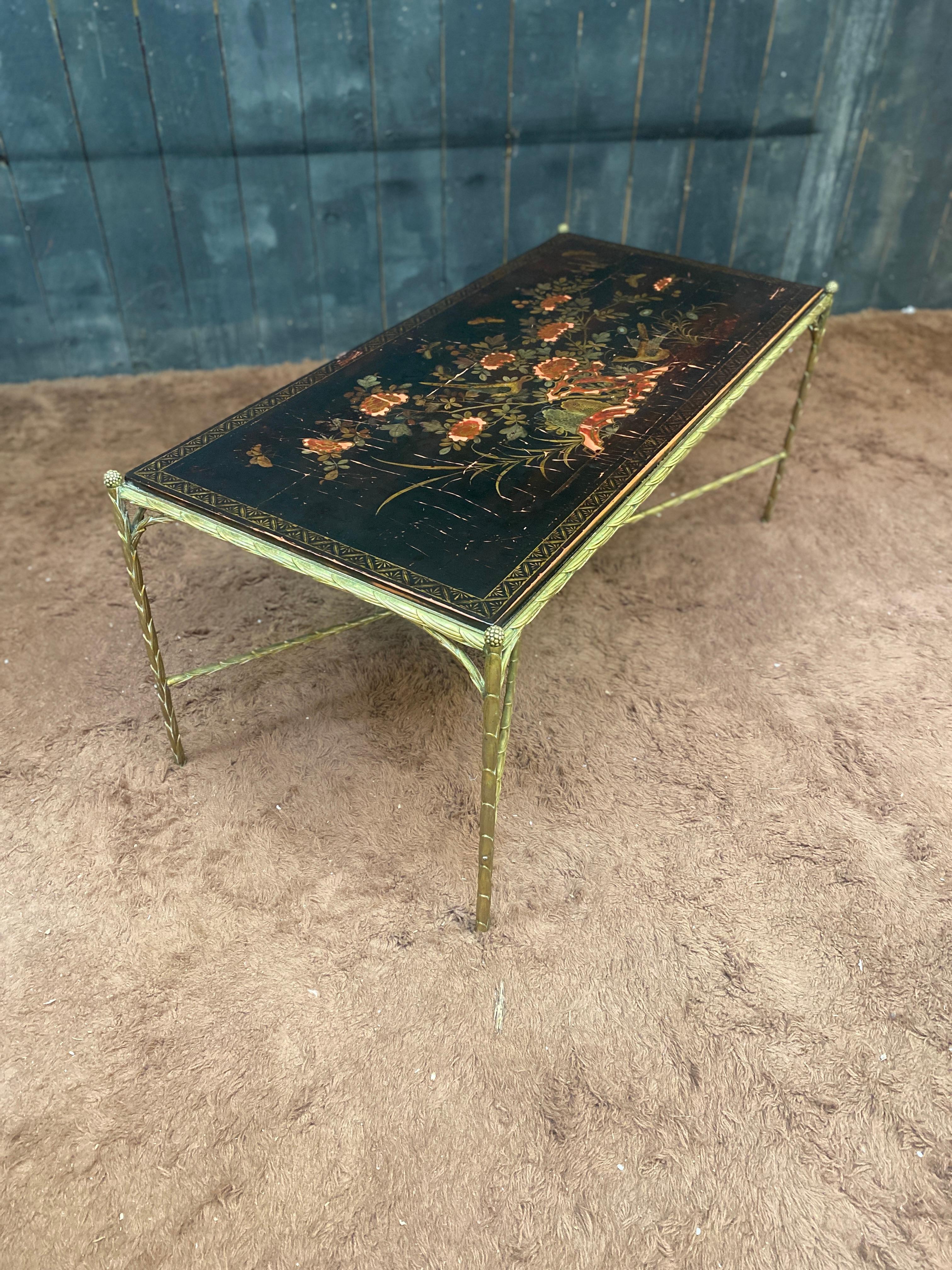 Maison Baguès , Bronze coffee table. Lacquered top to restore or replace. In Good Condition For Sale In Mouscron, WHT