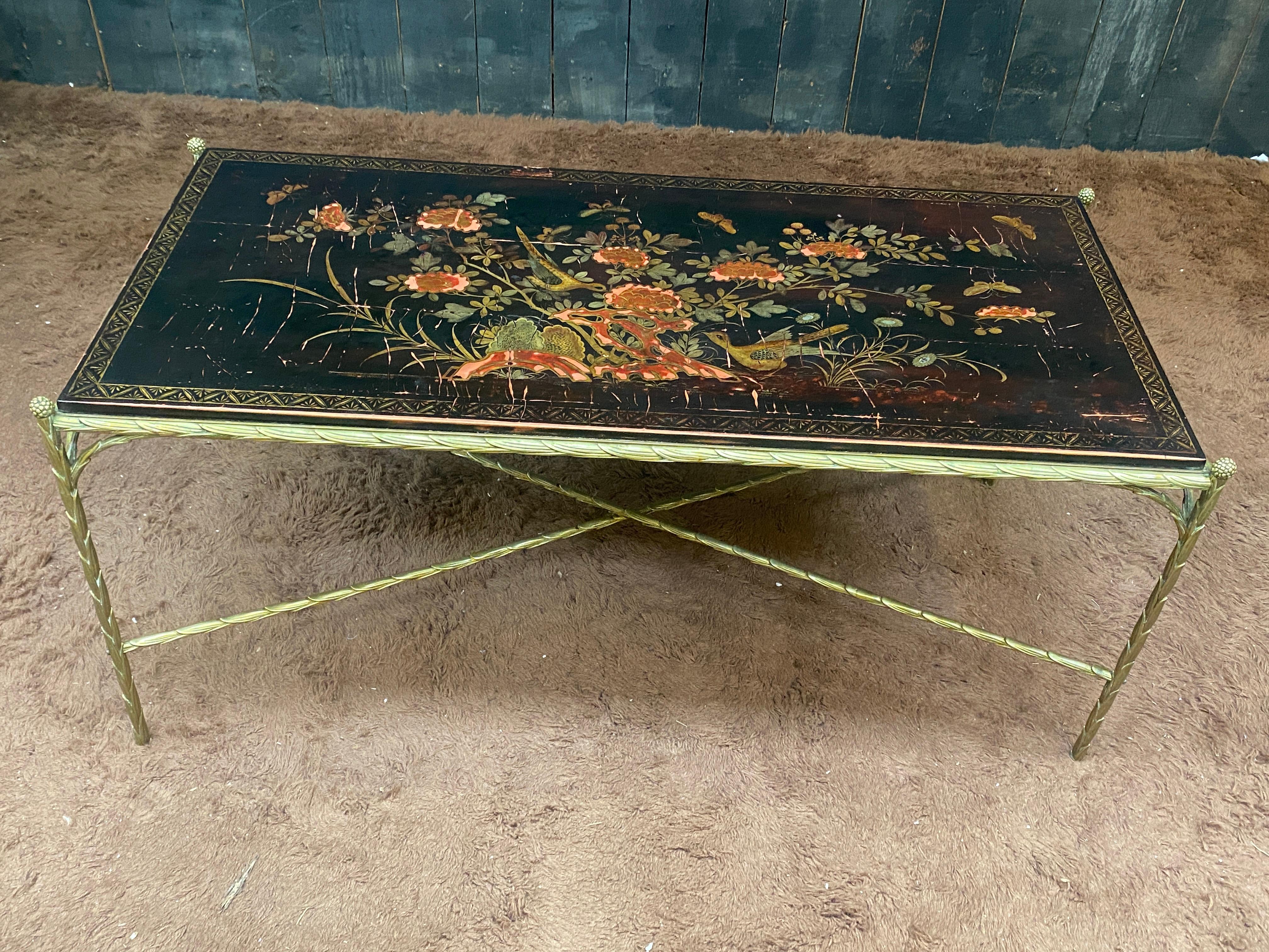 Mid-20th Century Maison Baguès , Bronze coffee table. Lacquered top to restore or replace. For Sale