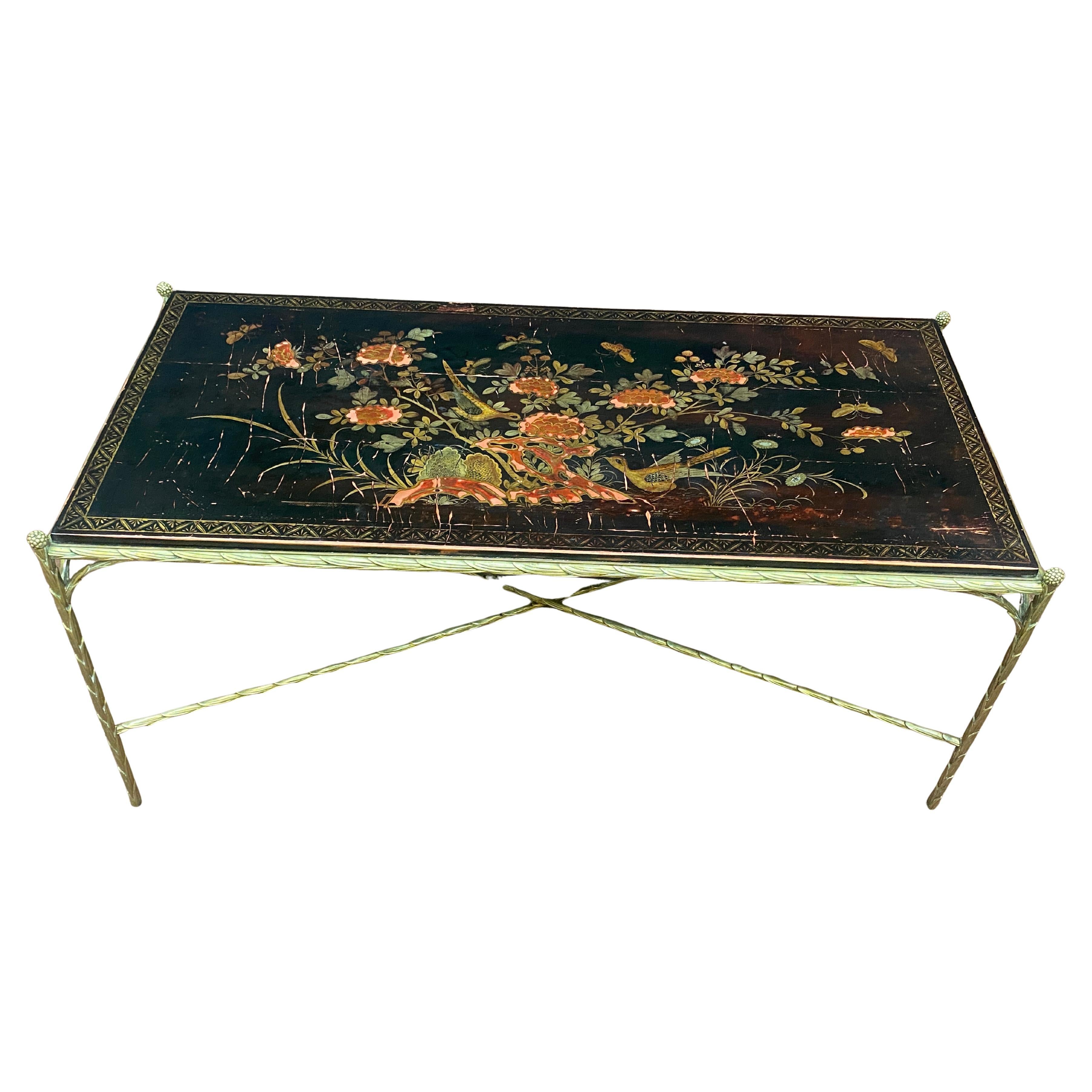 Maison Baguès , Bronze coffee table. Lacquered top to restore or replace. For Sale