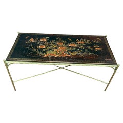 Maison Baguès , Tavolino in bronzo. Piano laccato da restaurare o sostituire.