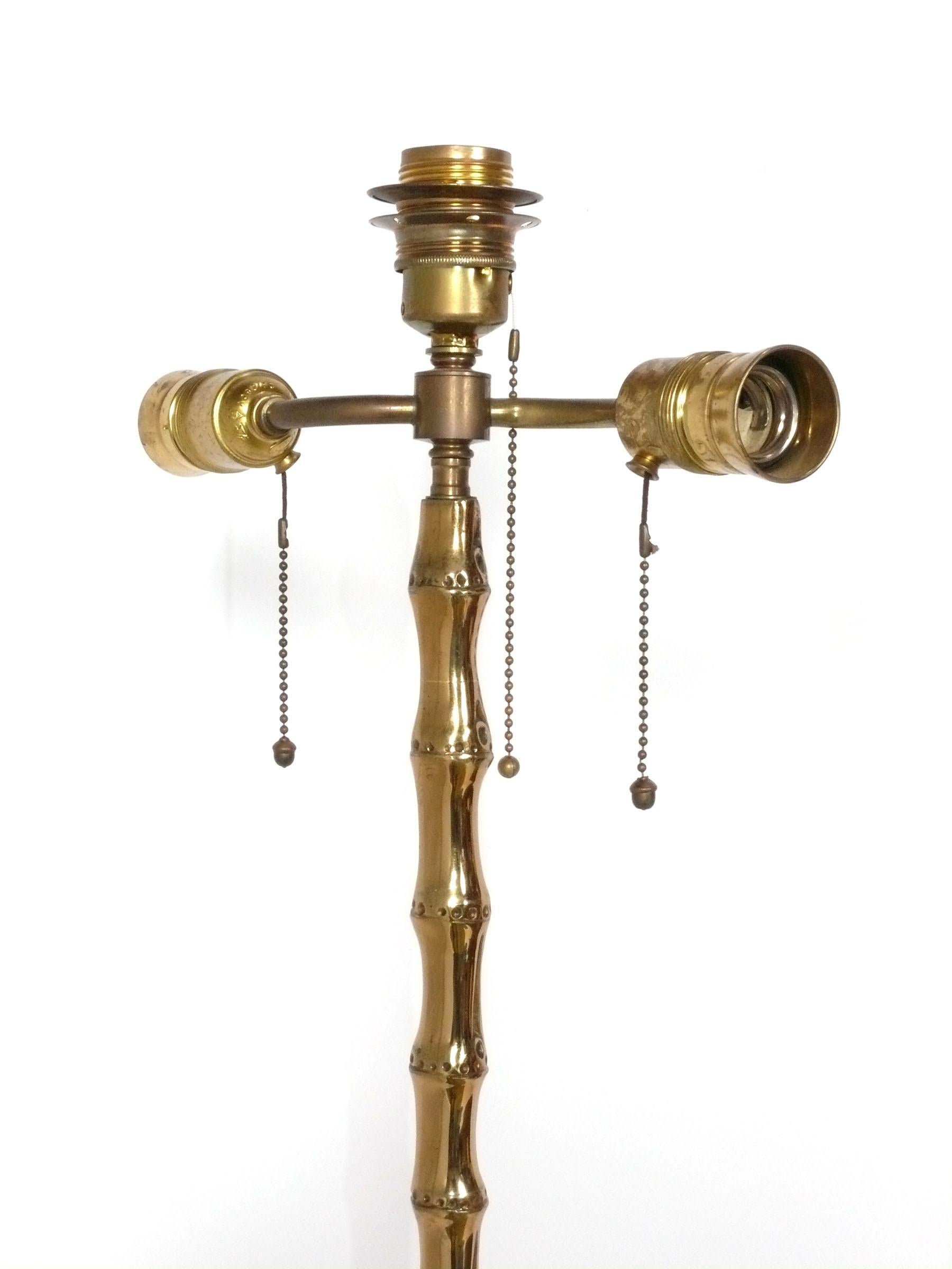 Maison Bagues Bronze Faux Bamboo Floor Lamps Mid Century Chinoiserie Design In Good Condition For Sale In Atlanta, GA