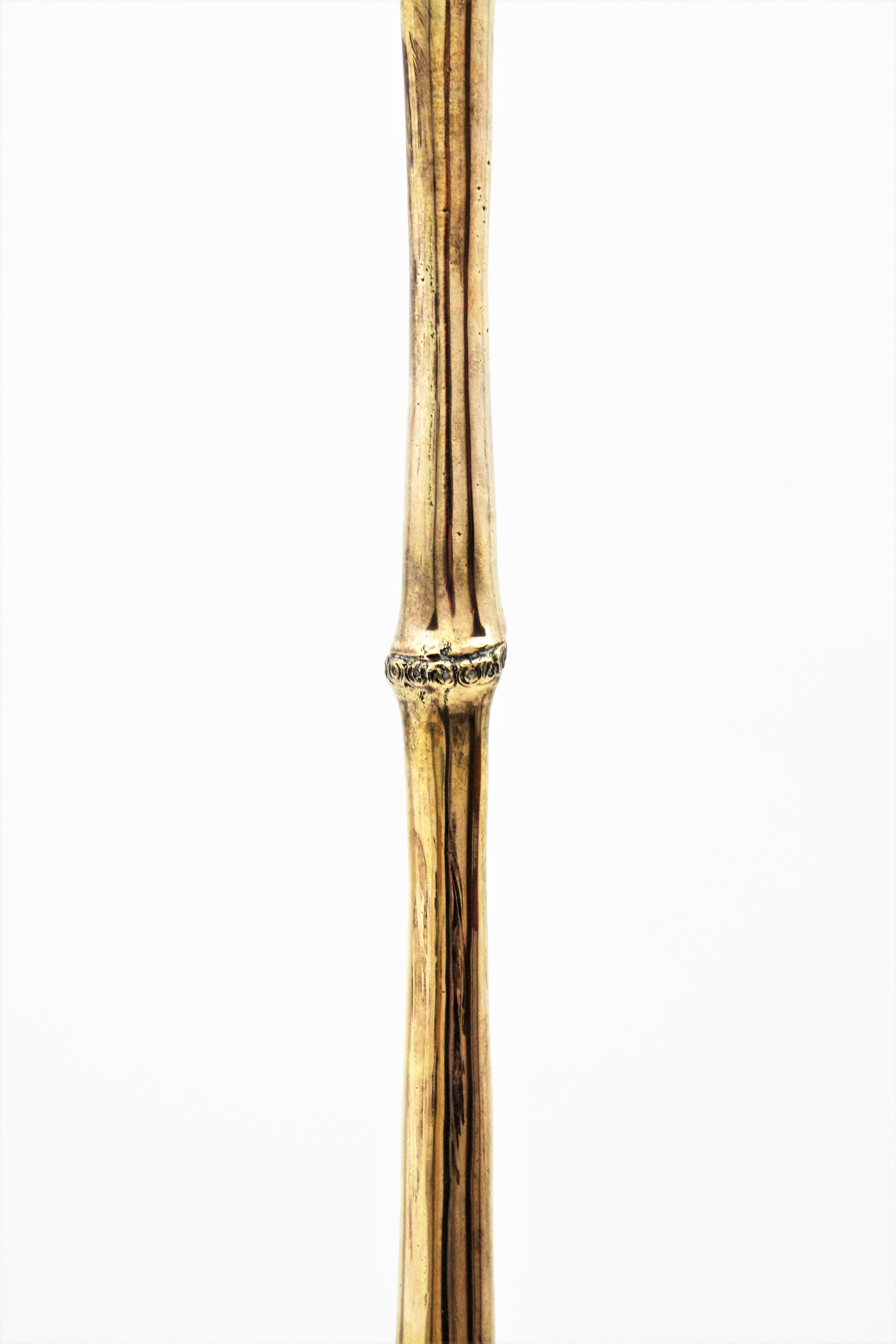 Lacquered Maison Baguès Faux Bamboo Tripod Floor Lamp in Bronze,  France, 1950s