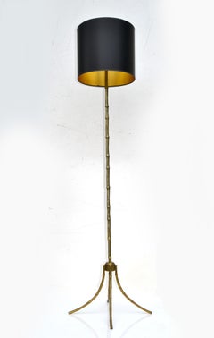 Maison Baguès Bronze Floor Lamp France Neoclassical Black & Gold Shade 1950