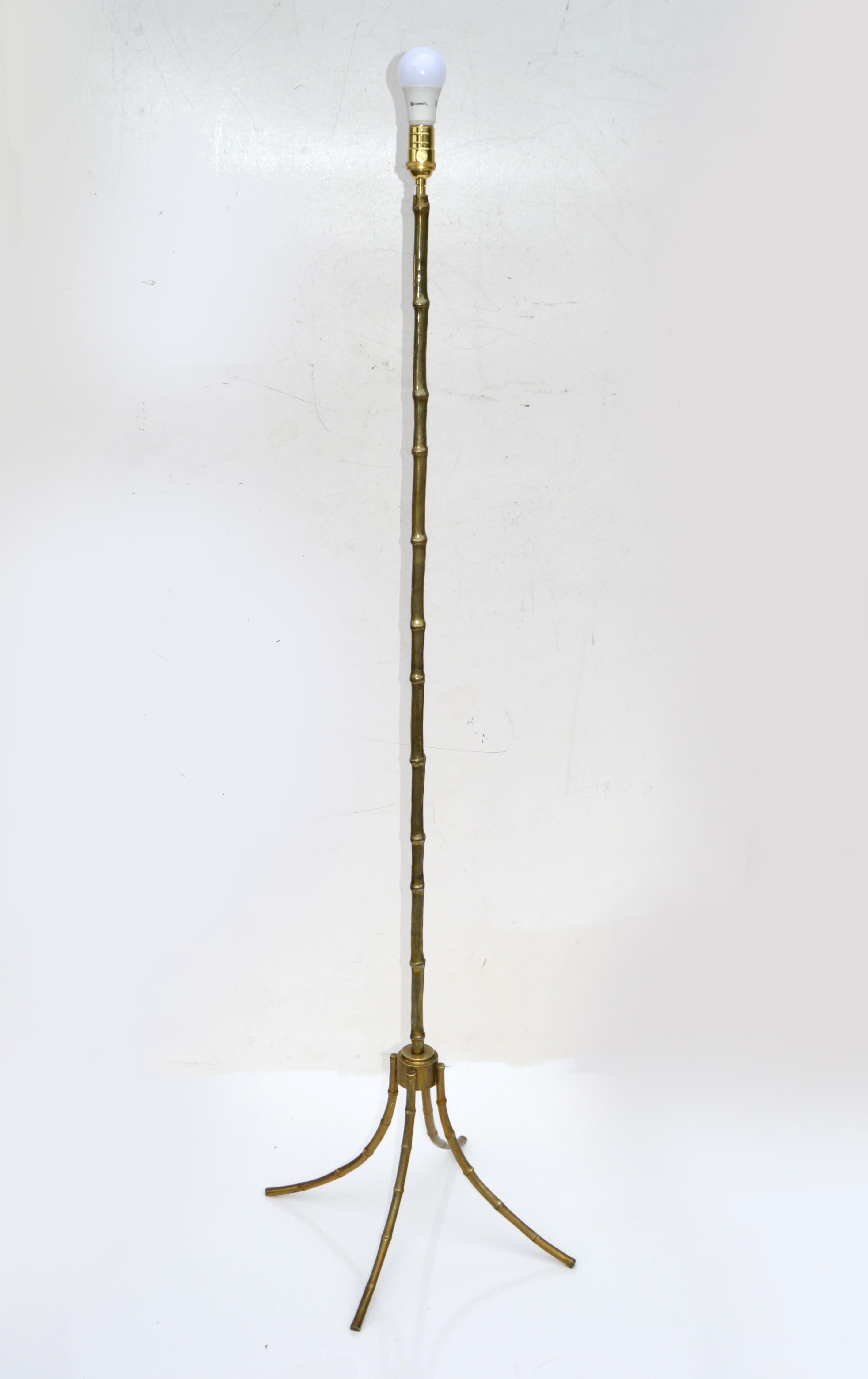 Hand-Crafted Maison Baguès Bronze Floor Lamp France Neoclassical Black & Gold Shade 1950 For Sale