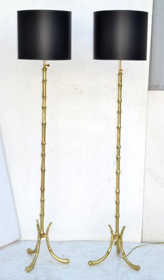 Bronze Floor Lamps after Maison Baguès Mid-Century Modern, Pair