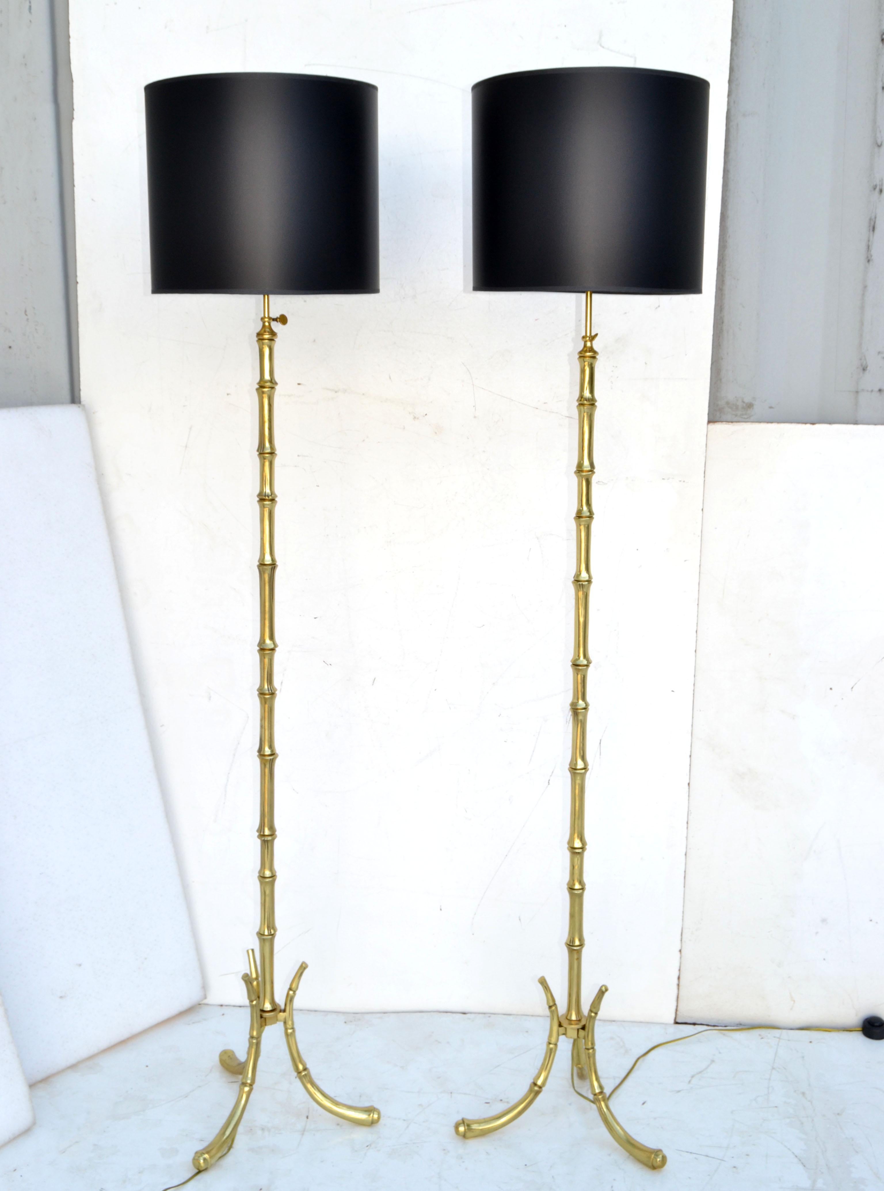 French Maison Baguès Bronze Floor Lamps  Mid-Century Modern, Pair For Sale