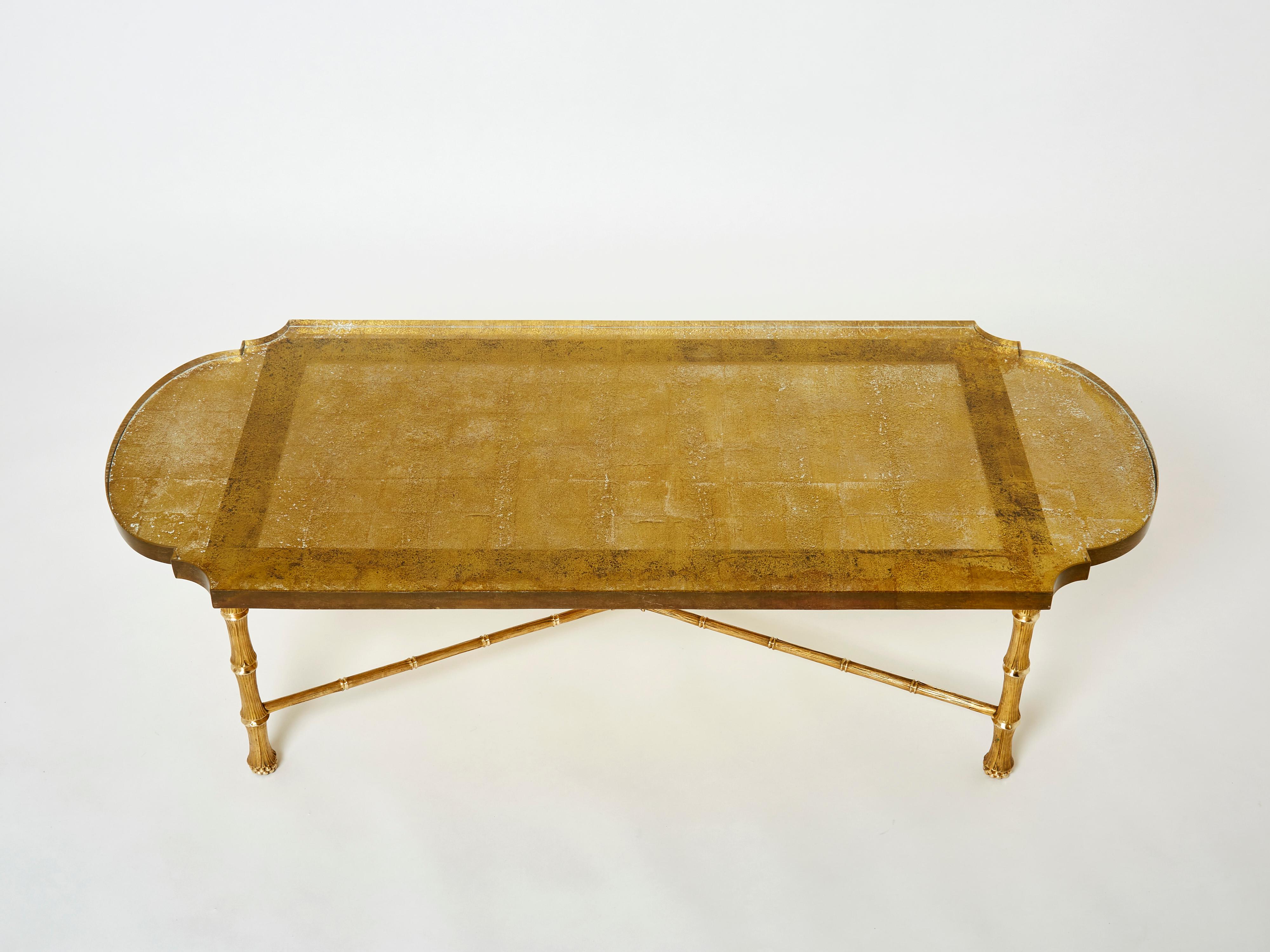 Mid-Century Modern Maison Baguès bronze Saint Gobain table basse en verre doré années 50 en vente