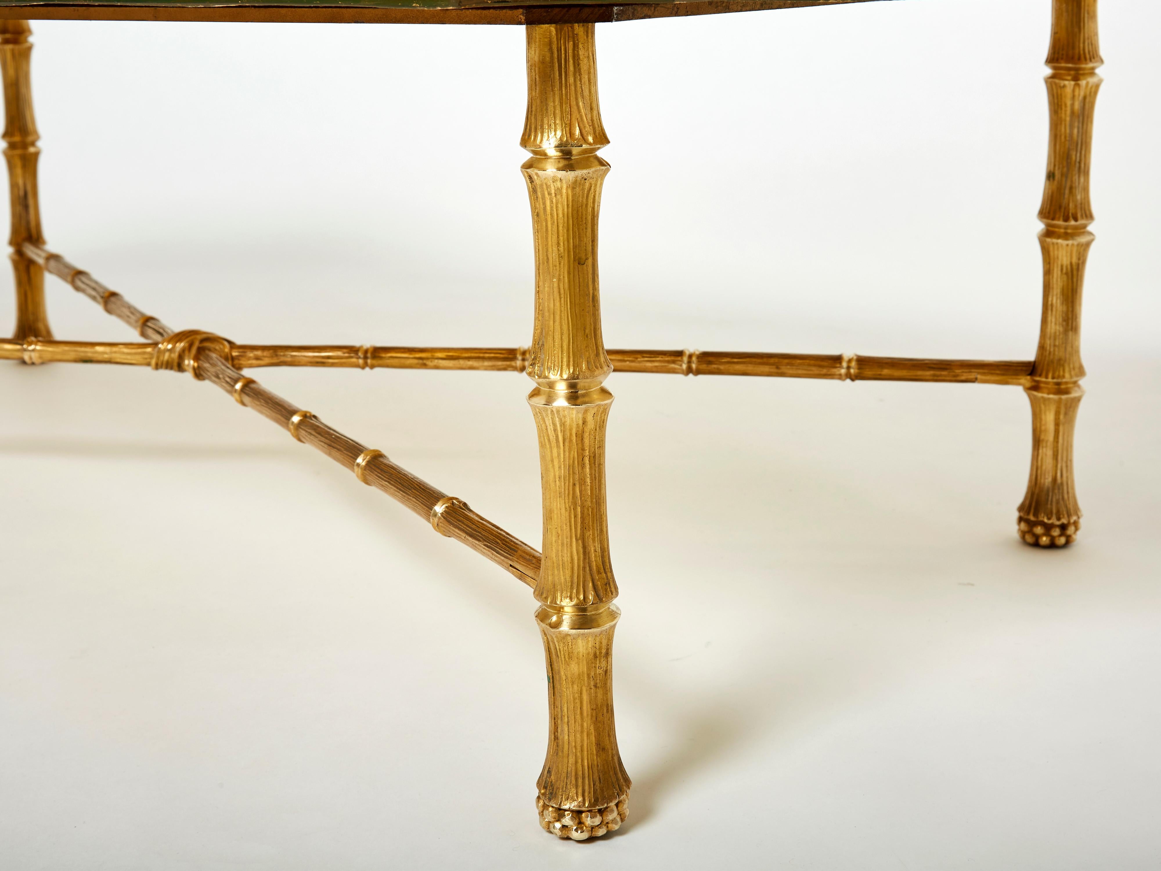 Maison Baguès bronze Saint Gobain table basse en verre doré années 50 en vente 1