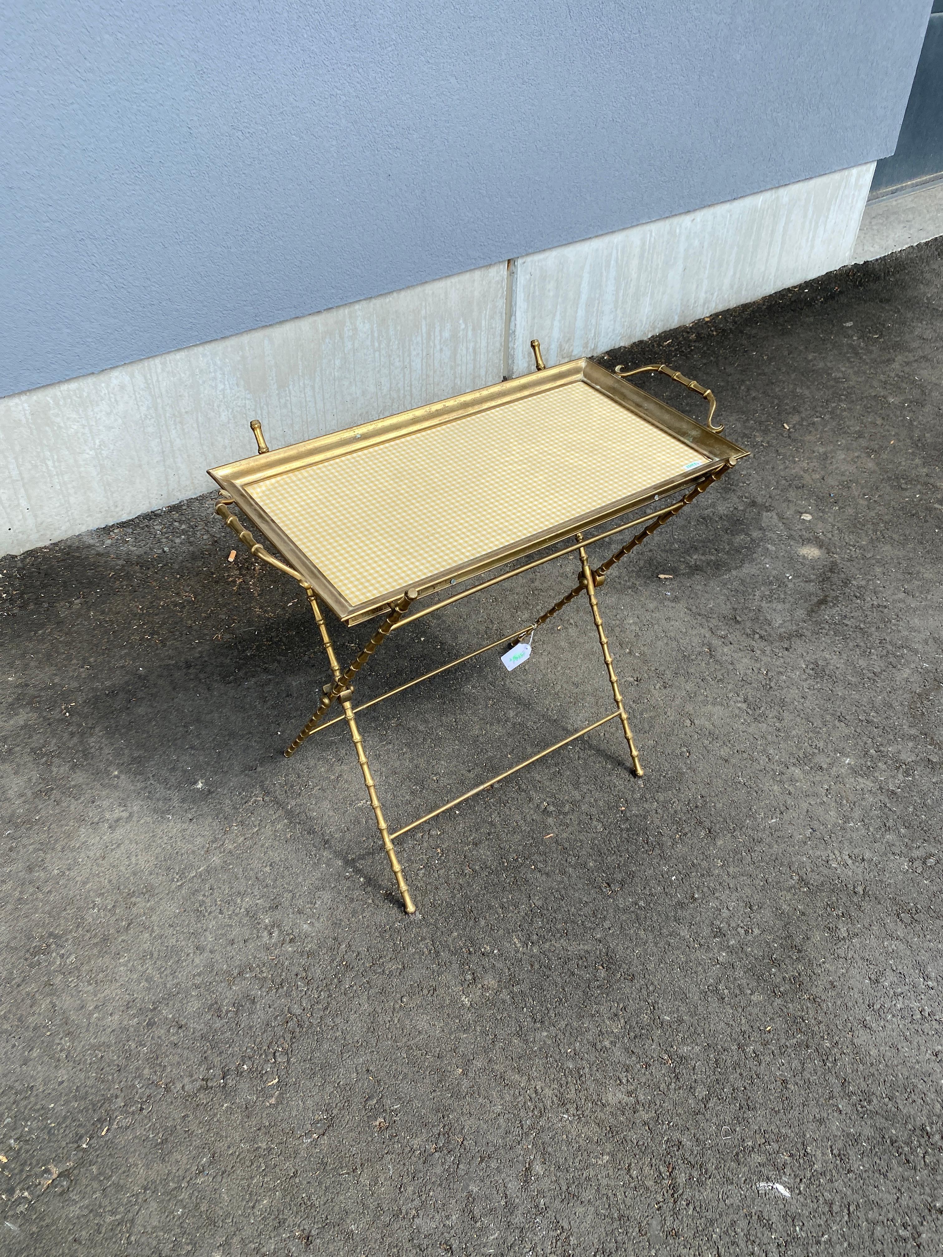 French Maison Baguès, Bronze Serving Table with Bamboo Decor, circa 1950-1960 For Sale