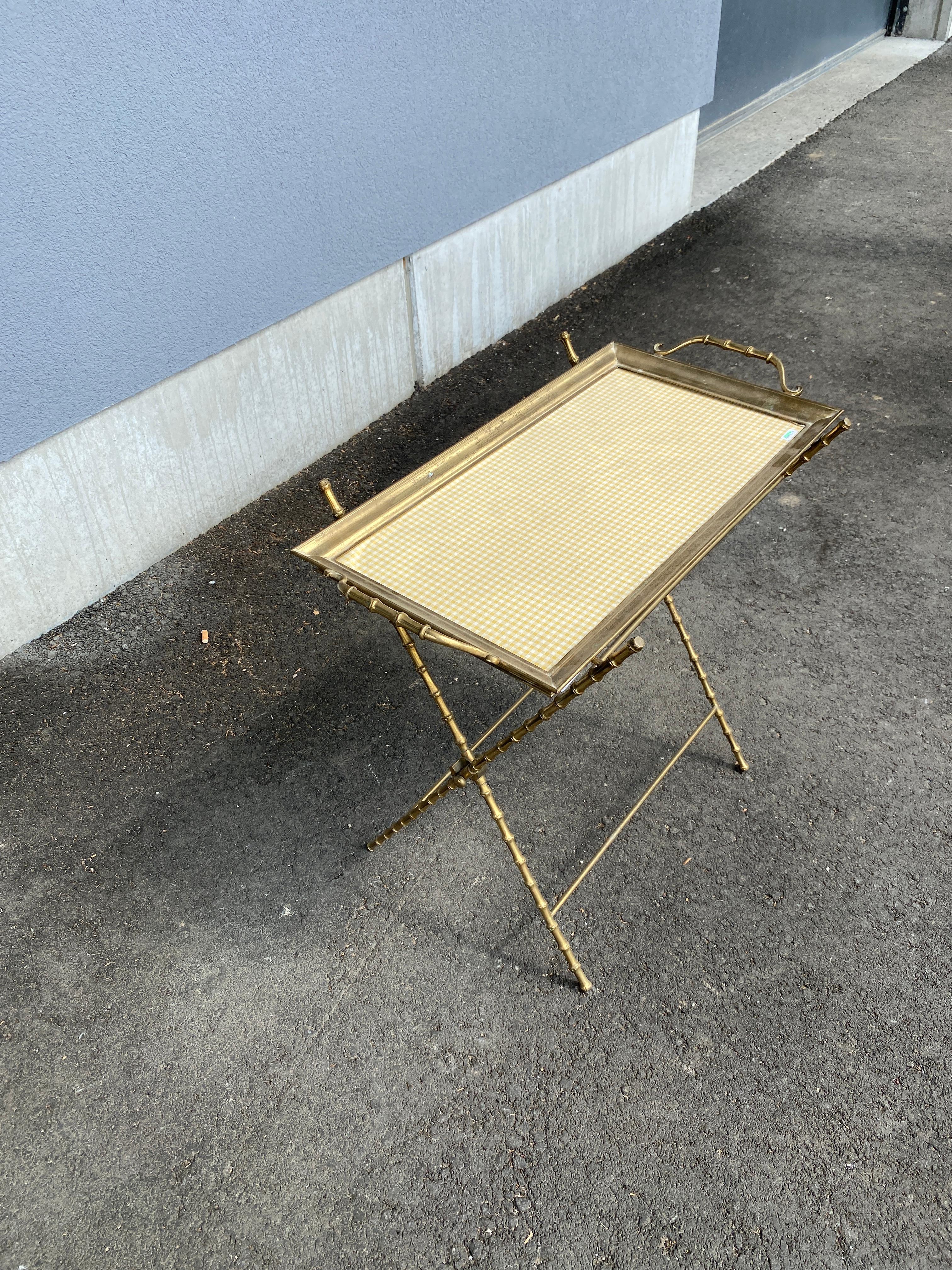Mid-20th Century Maison Baguès, Bronze Serving Table with Bamboo Decor, circa 1950-1960 For Sale