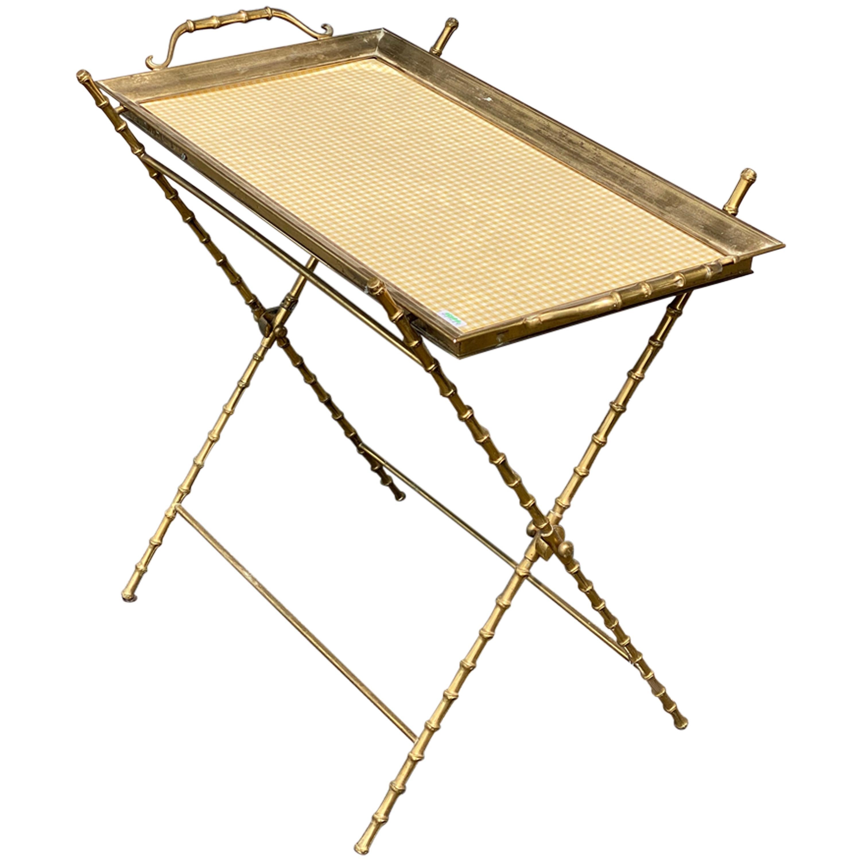 Maison Baguès, Bronze Serving Table with Bamboo Decor, circa 1950-1960 For Sale