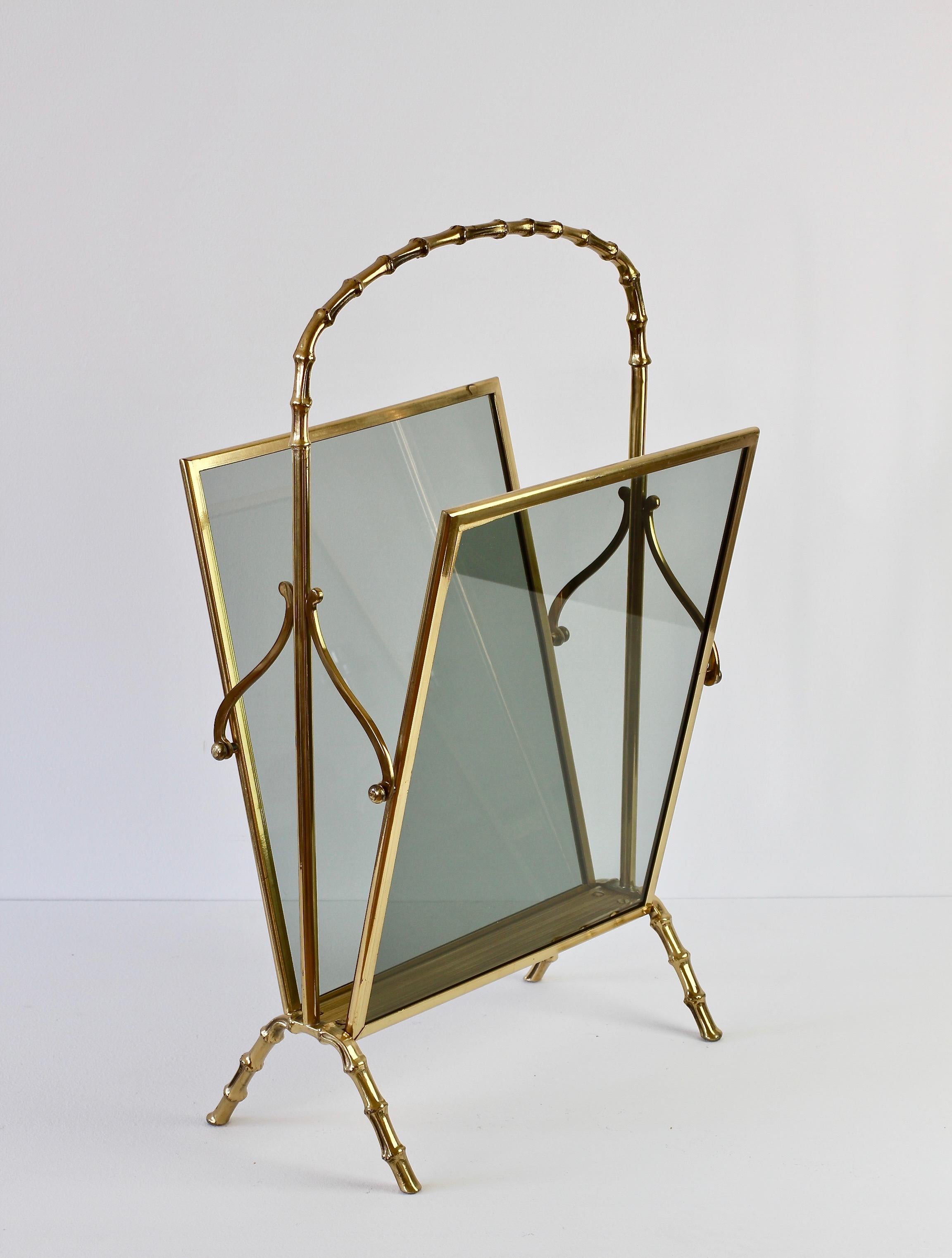 Maison Baguès attr. Cast Brass Faux Bamboo Magazine Rack or Newspaper Stand 2