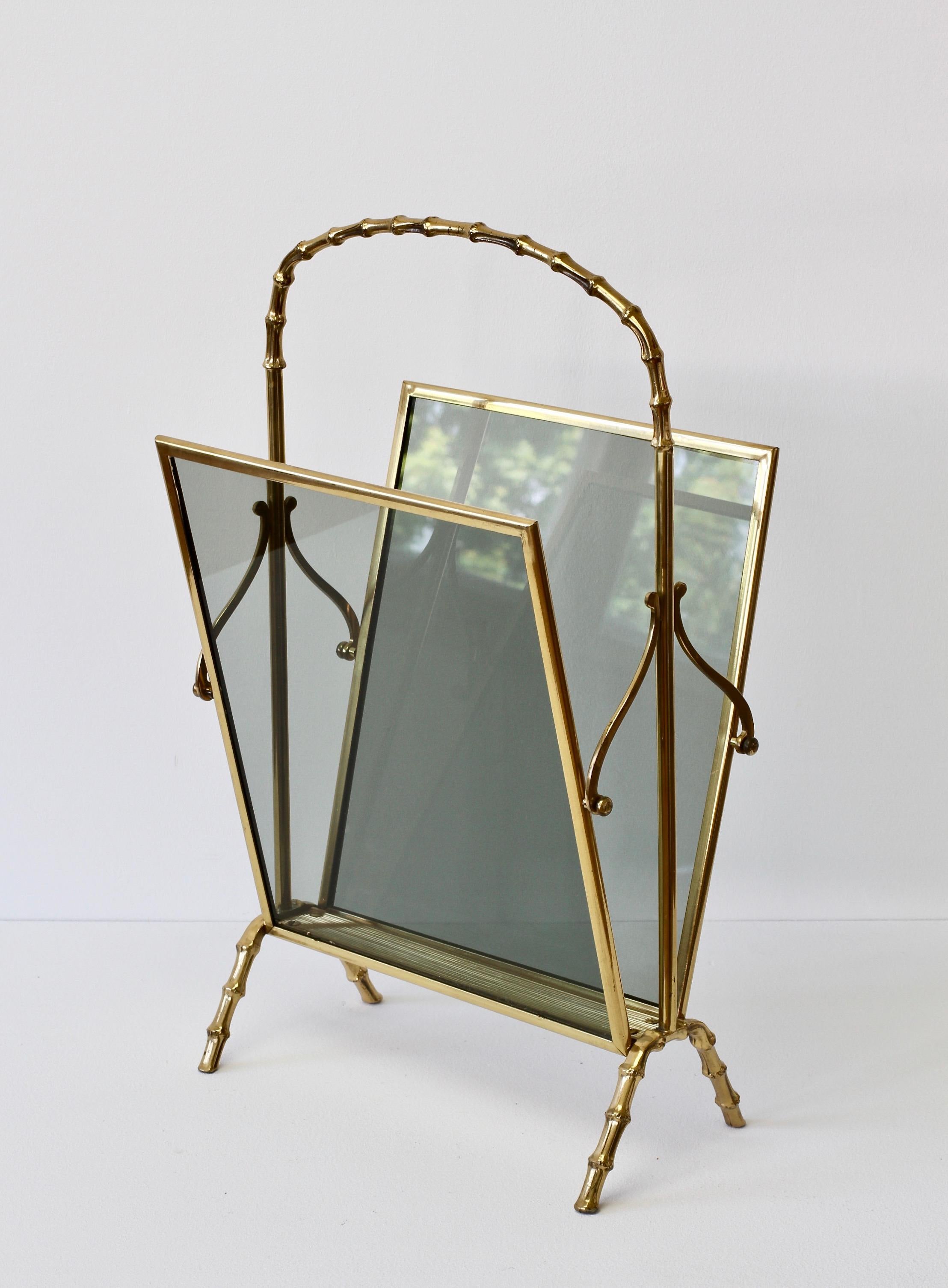 Maison Baguès attr. Cast Brass Faux Bamboo Magazine Rack or Newspaper Stand 6