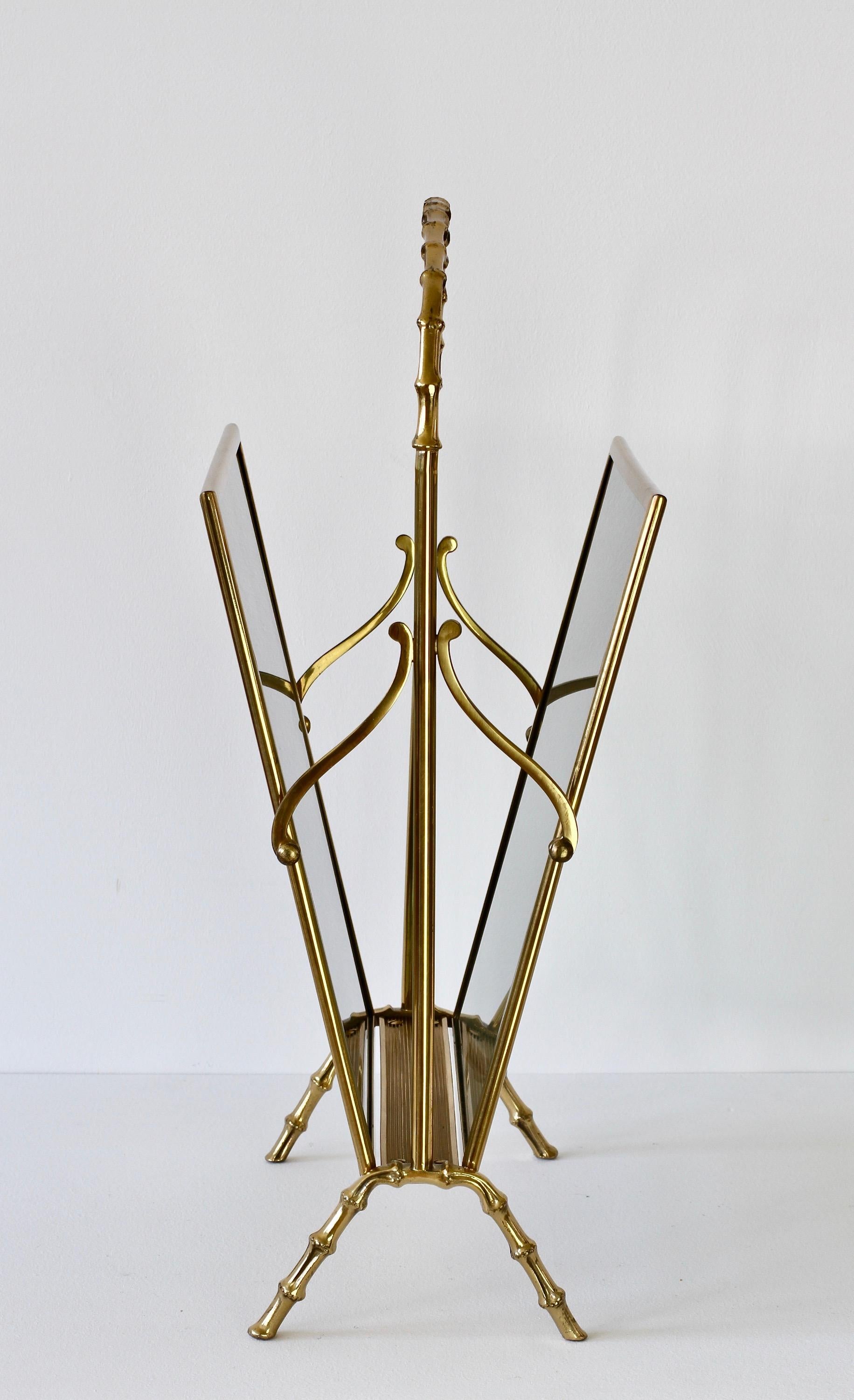 Mid-Century Modern Maison Baguès attr. Cast Brass Faux Bamboo Magazine Rack or Newspaper Stand