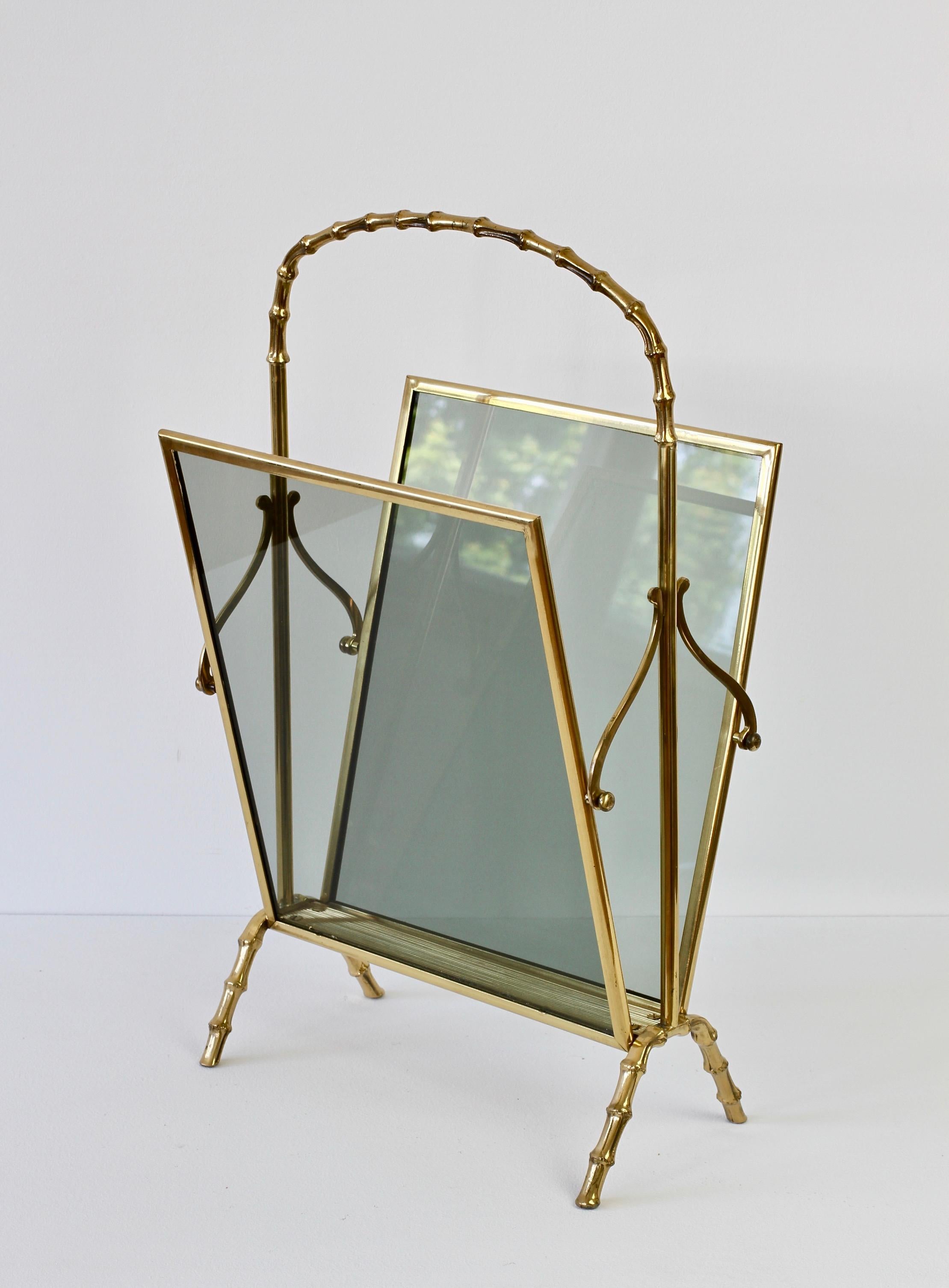 French Maison Baguès attr. Cast Brass Faux Bamboo Magazine Rack or Newspaper Stand