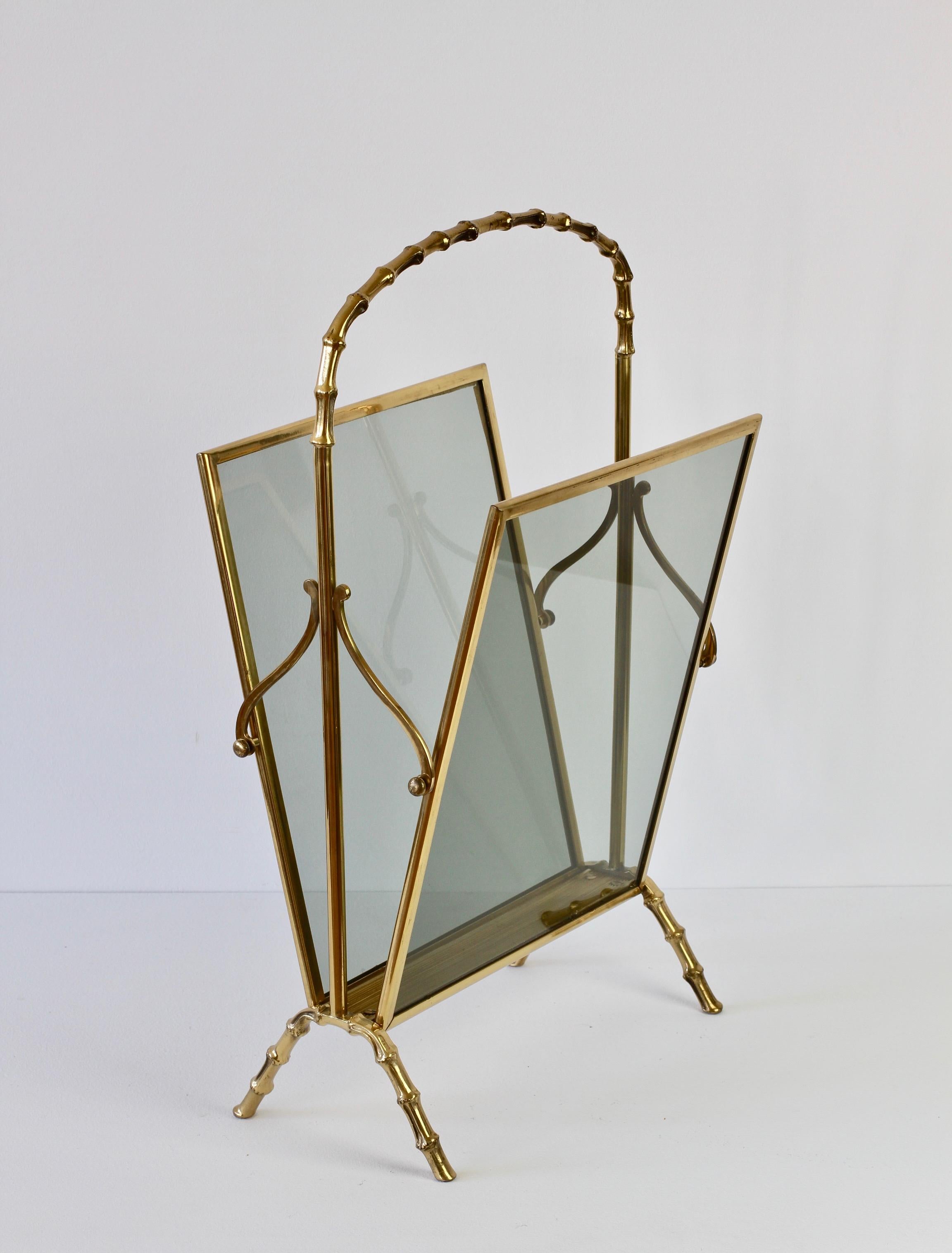 20th Century Maison Baguès attr. Cast Brass Faux Bamboo Magazine Rack or Newspaper Stand
