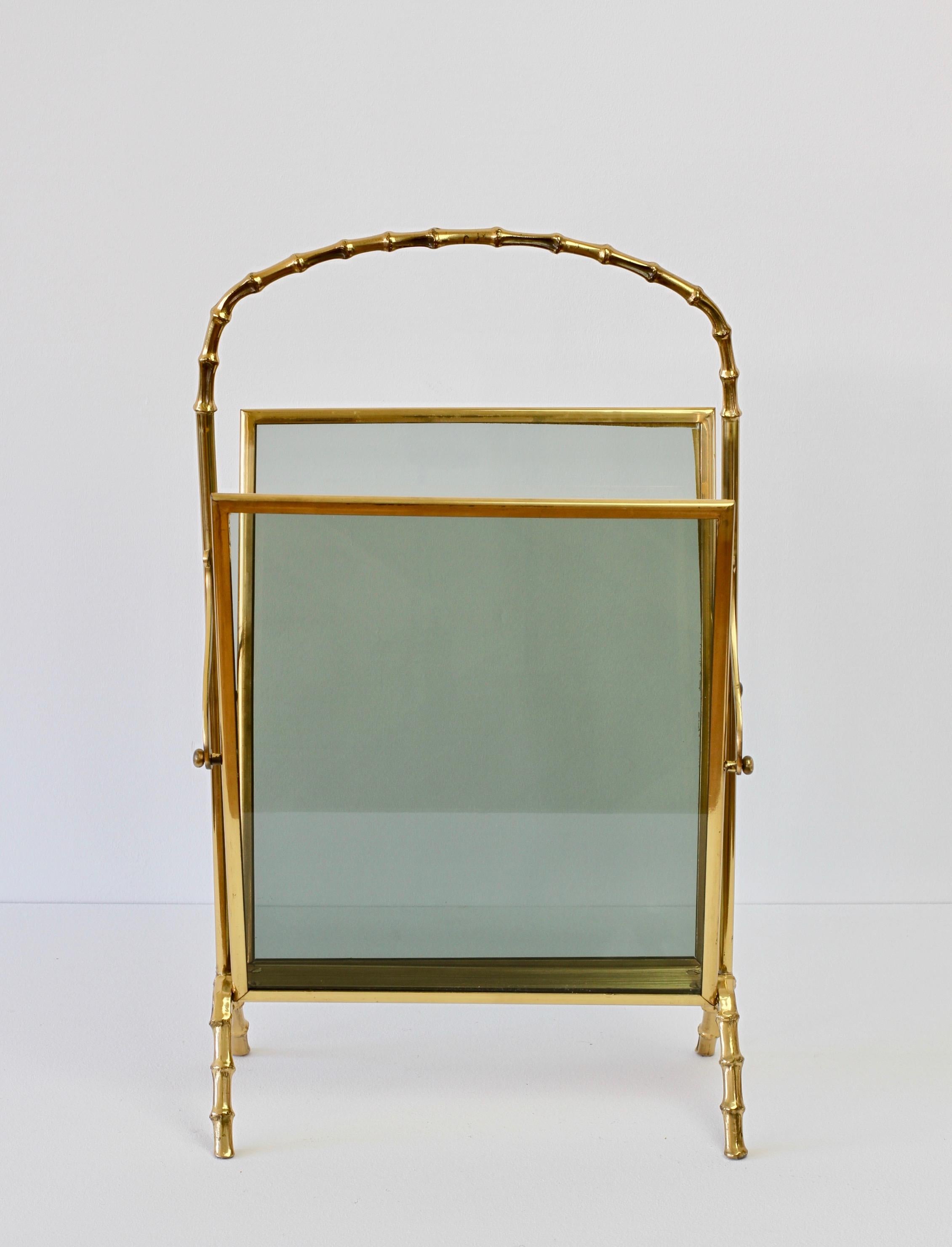 Maison Baguès attr. Cast Brass Faux Bamboo Magazine Rack or Newspaper Stand 1