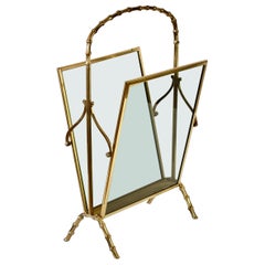 Maison Baguès attr. Cast Brass Faux Bamboo Magazine Rack or Newspaper Stand