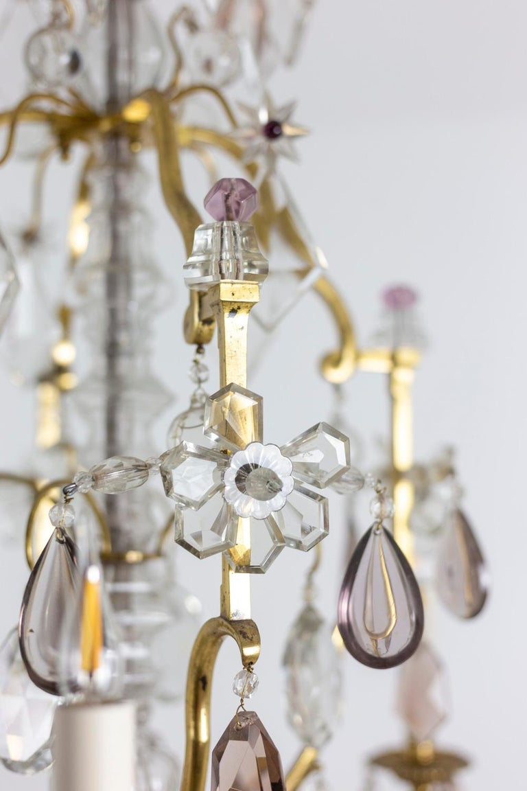 Maison Baguès, Chandelier in Bronze and Crystal, 1950s For Sale 7
