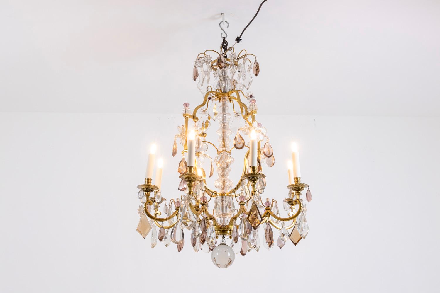 Louis XV Maison Baguès, Chandelier in Bronze and Crystal, 1950s