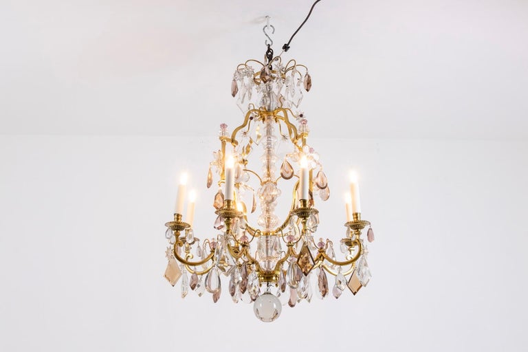 Louis XV Maison Baguès, Chandelier in Bronze and Crystal, 1950s For Sale