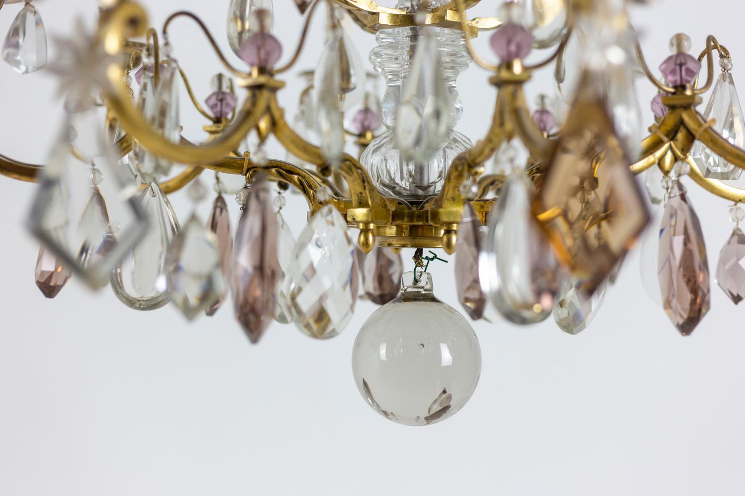 French Maison Baguès, Chandelier in Bronze and Crystal, 1950s