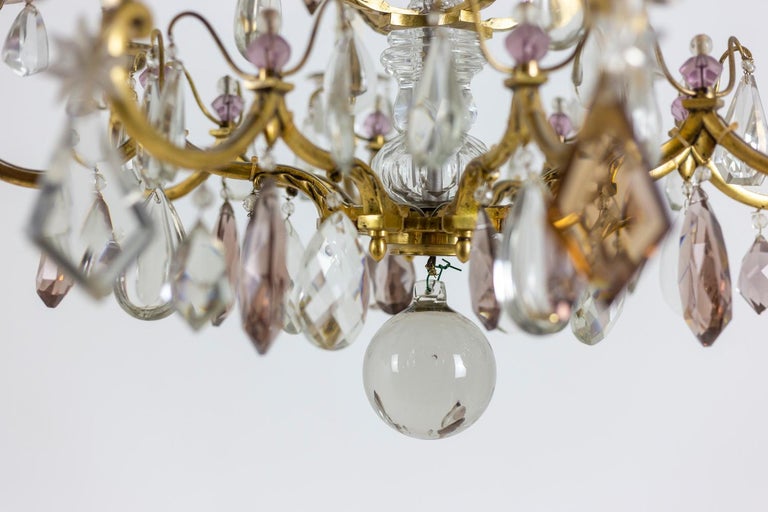 French Maison Baguès, Chandelier in Bronze and Crystal, 1950s For Sale