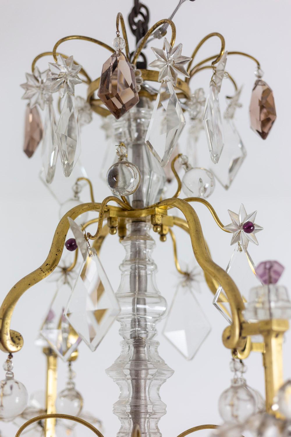 Mid-20th Century Maison Baguès, Chandelier in Bronze and Crystal, 1950s