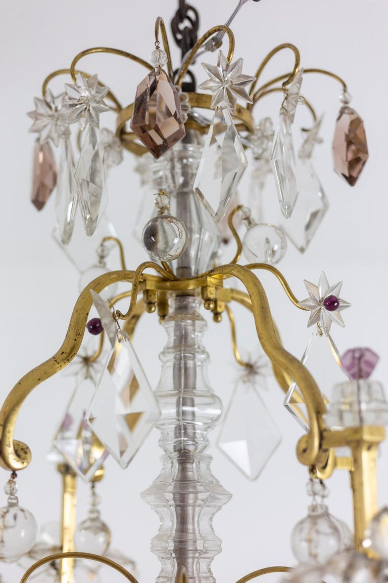 Mid-20th Century Maison Baguès, Chandelier in Bronze and Crystal, 1950s For Sale