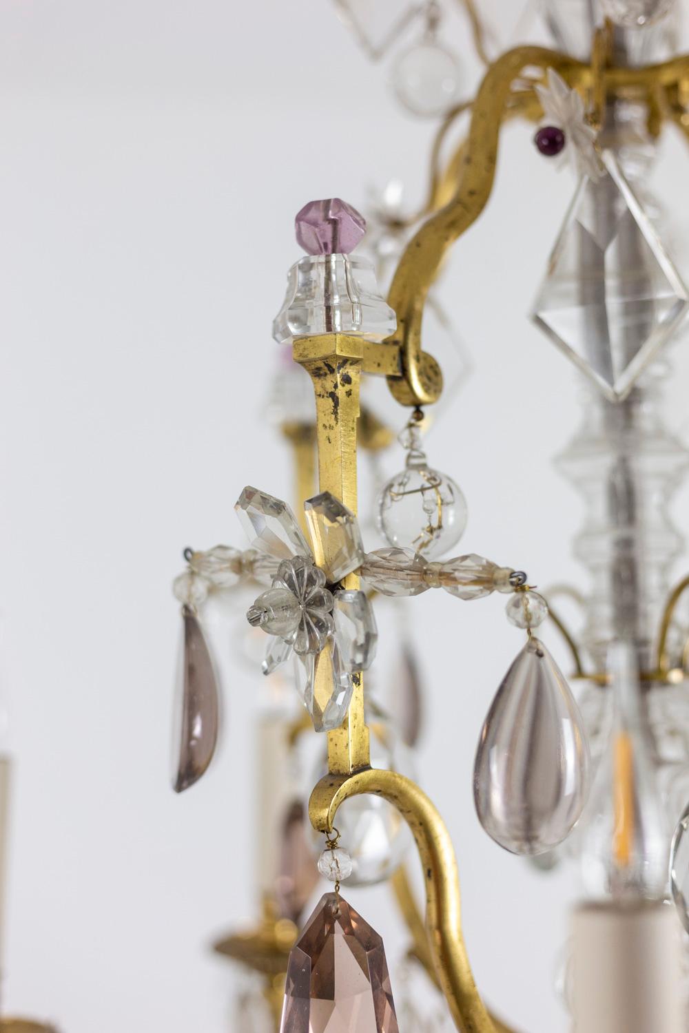 Maison Baguès, Chandelier in Bronze and Crystal, 1950s 3