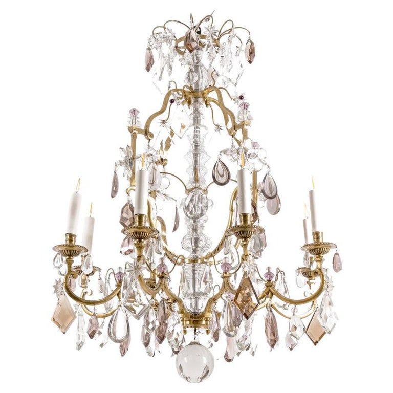 Maison Baguès, Chandelier in Bronze and Crystal, 1950s For Sale