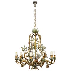 Maison Baguès Chandelier in Crystal and Gilt Wrought Iron, circa 1940