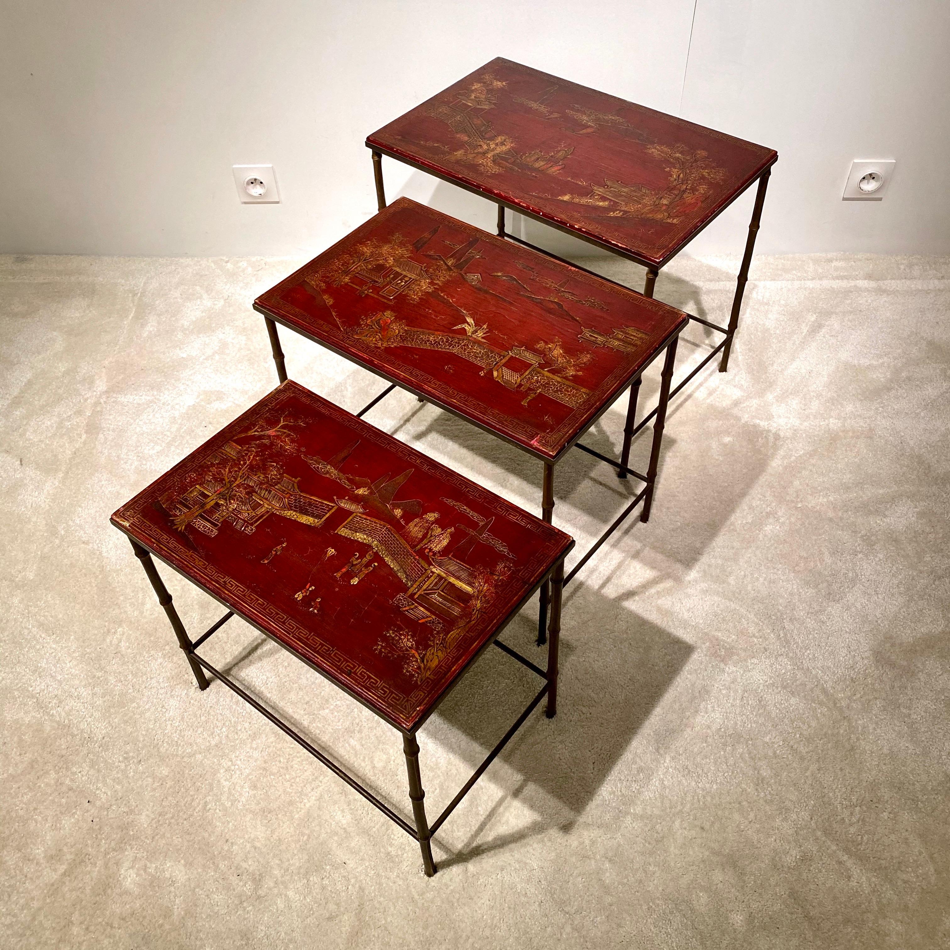 Maison Bagues Chinese Style Nesting Tables 1950s In Good Condition For Sale In Saint Ouen, FR