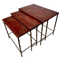 Antique Maison Bagues Chinese Style Nesting Tables 1950s