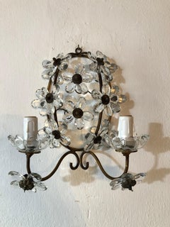 Maison Baguès, lampade a fiore in cristallo trasparente con marchio, circa 1920