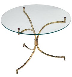 Maison Baguès Cocktail Table with Glass Top over Faux Bamboo Base of Brass