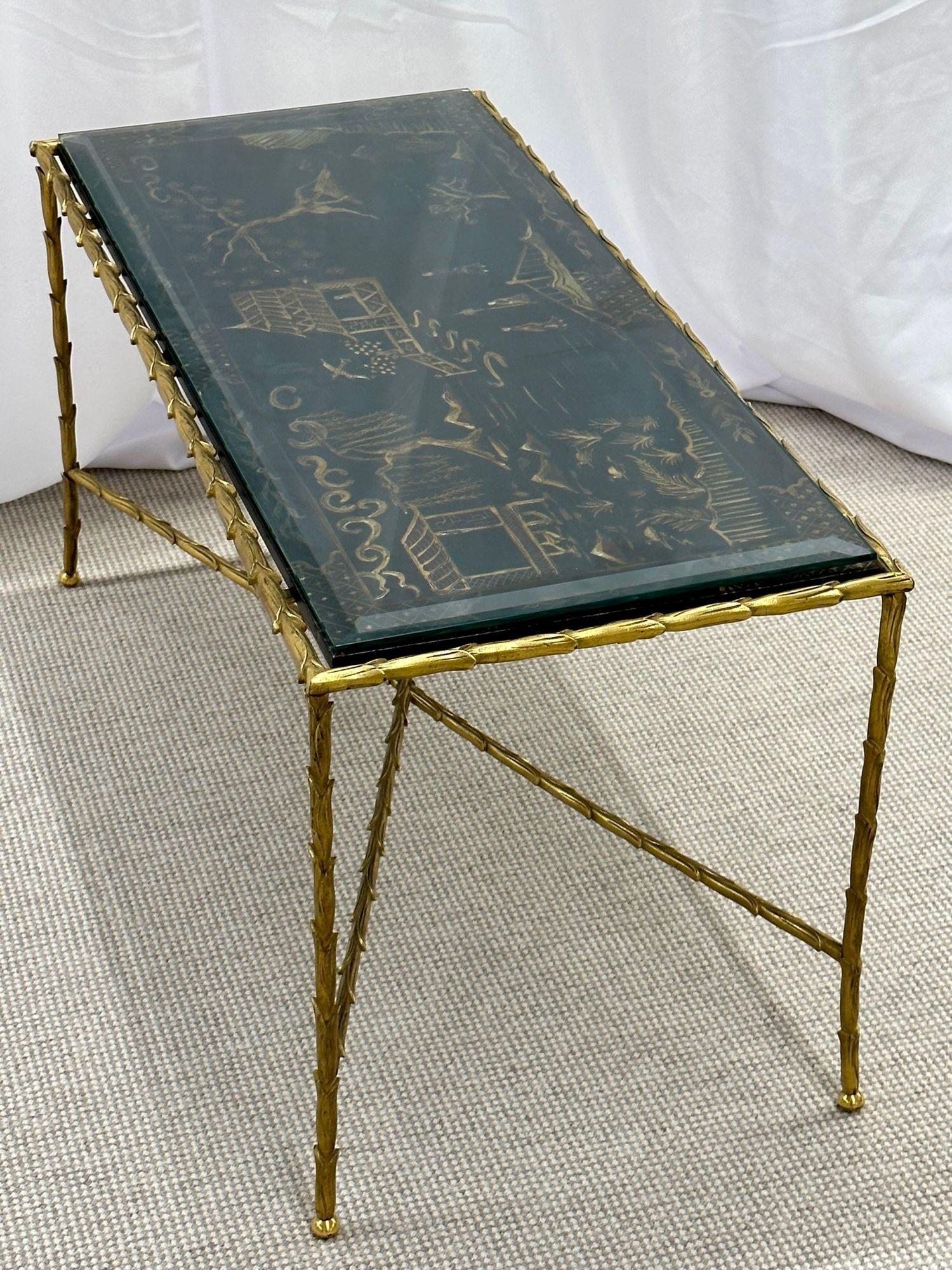 Maison Bagues Coffee Cocktail Table, Black Japanned Lacquer Gilt Metal Low Table 5