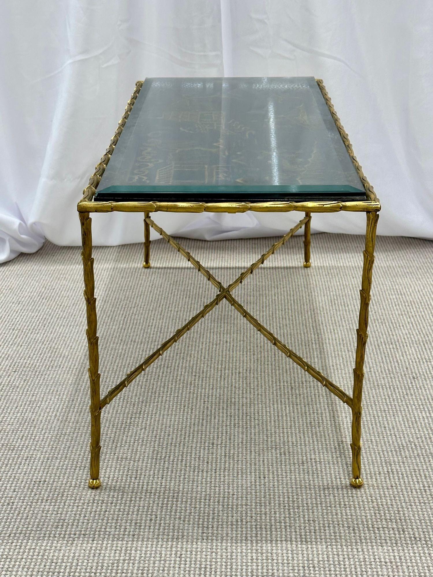 Maison Bagues Coffee Cocktail Table, Black Japanned Lacquer Gilt Metal Low Table 8