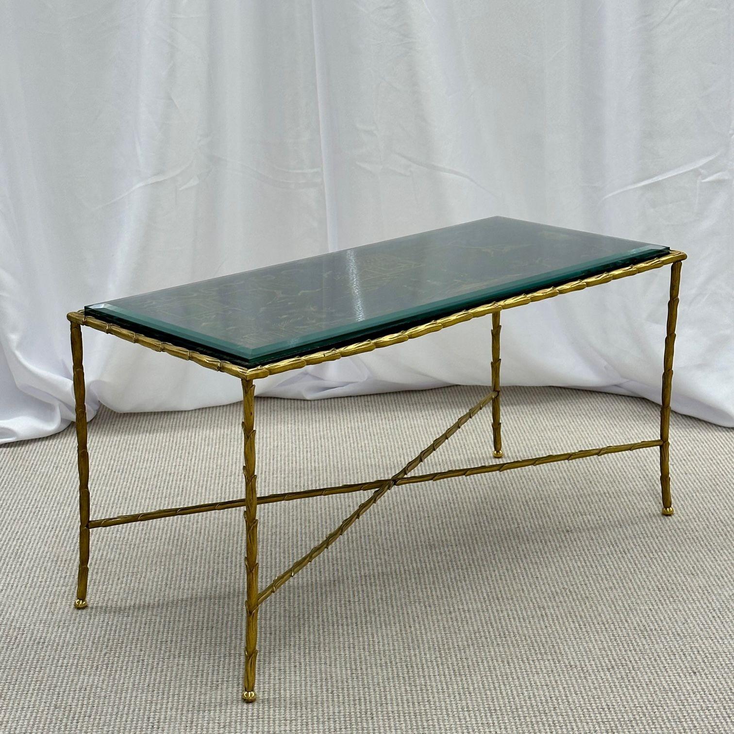 French Maison Bagues Coffee Cocktail Table, Black Japanned Lacquer Gilt Metal Low Table