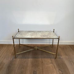 Faux-Bamboo Brass Coffee Table with Eglomized Mirror Top by Maison Baguès